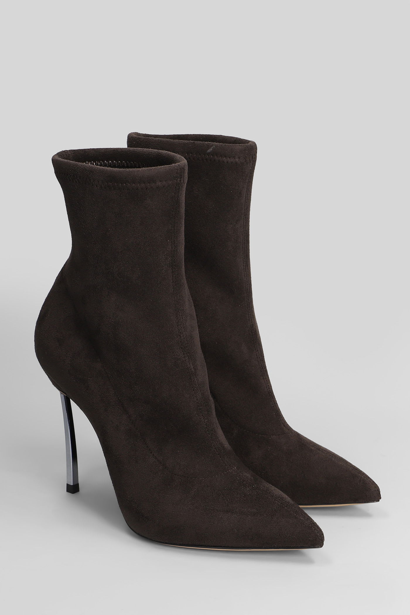Casadei Blade Stretch High Heels Ankle Boots In Brown Suede In Brown