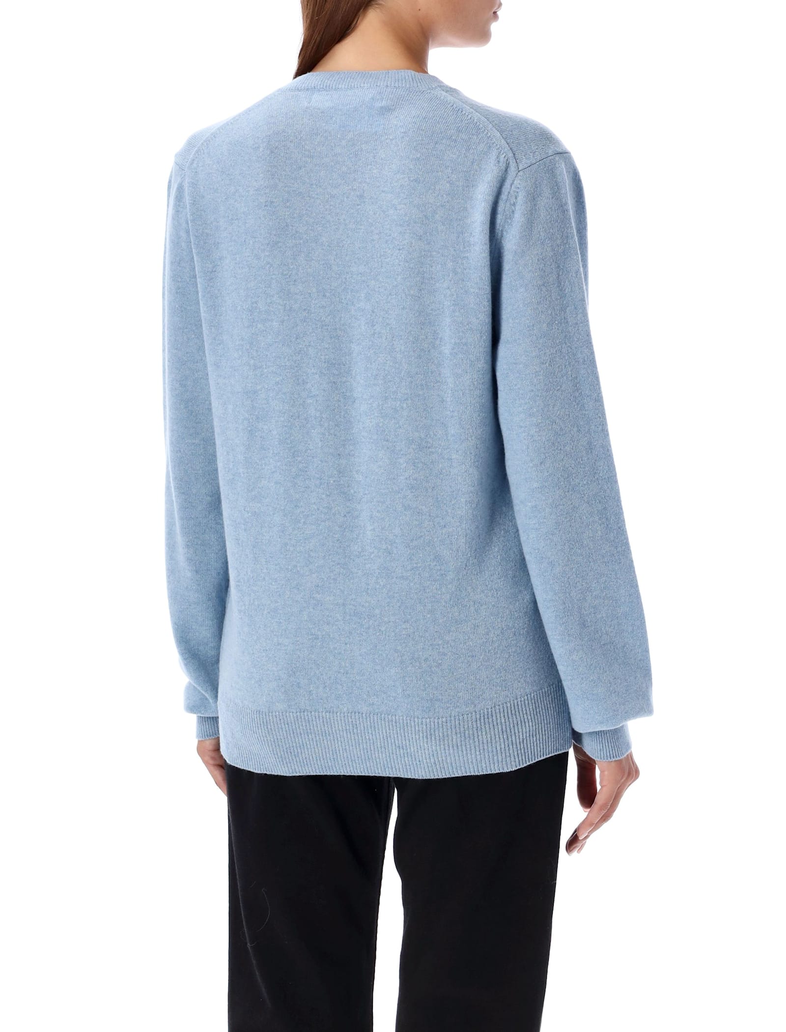 Shop Comme Des Garçons Play Red Heart Mini Patch V-neck In Light Blue