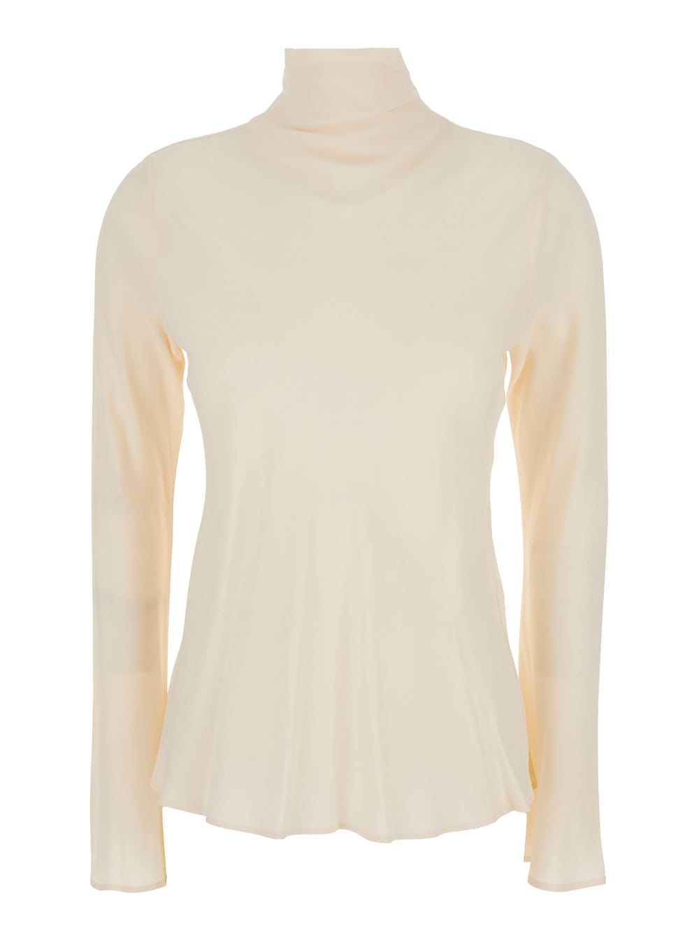 White Flared Blouse With High Neck In Silk Blend Woman