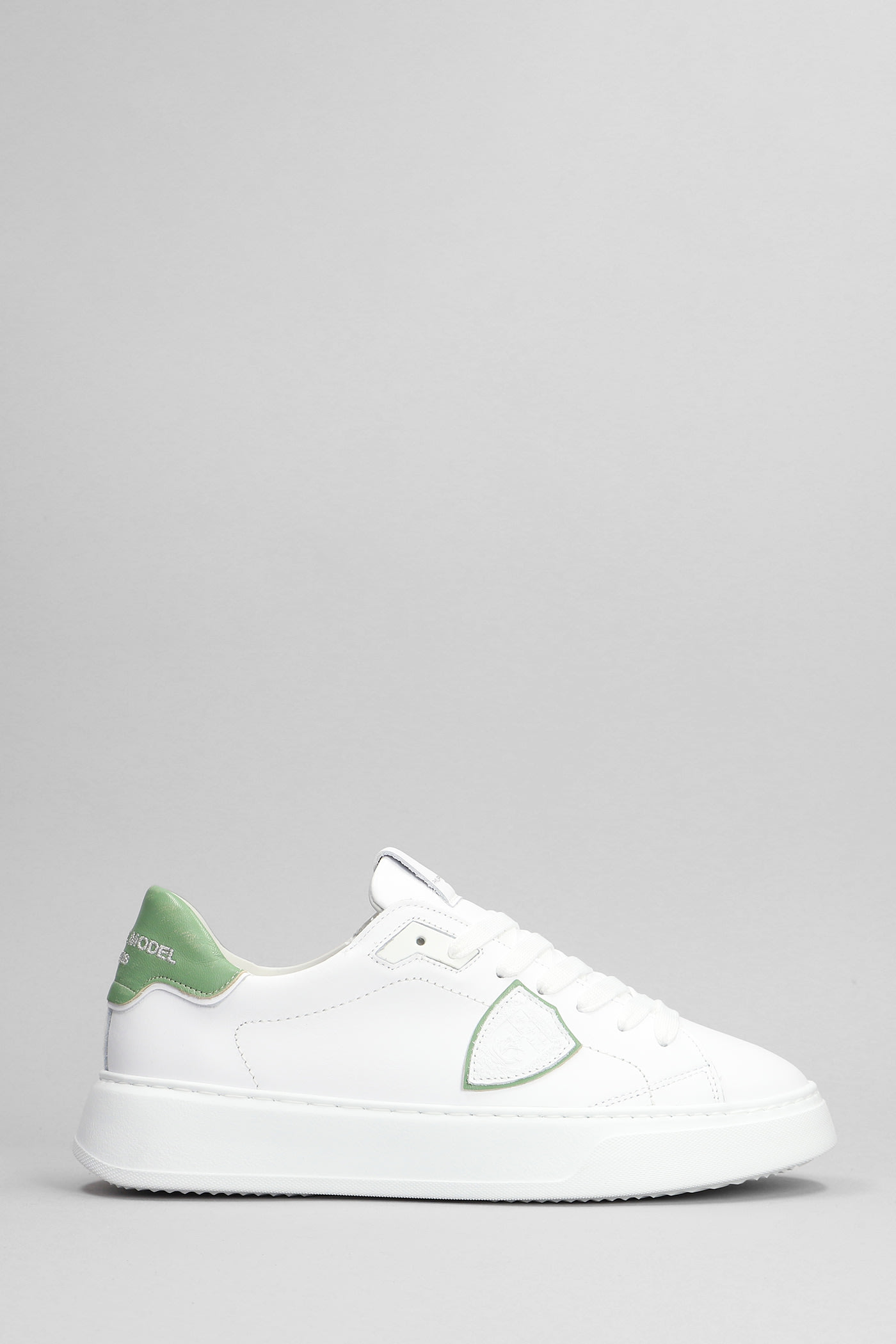 PHILIPPE MODEL TEMPLE SNEAKERS IN WHITE LEATHER