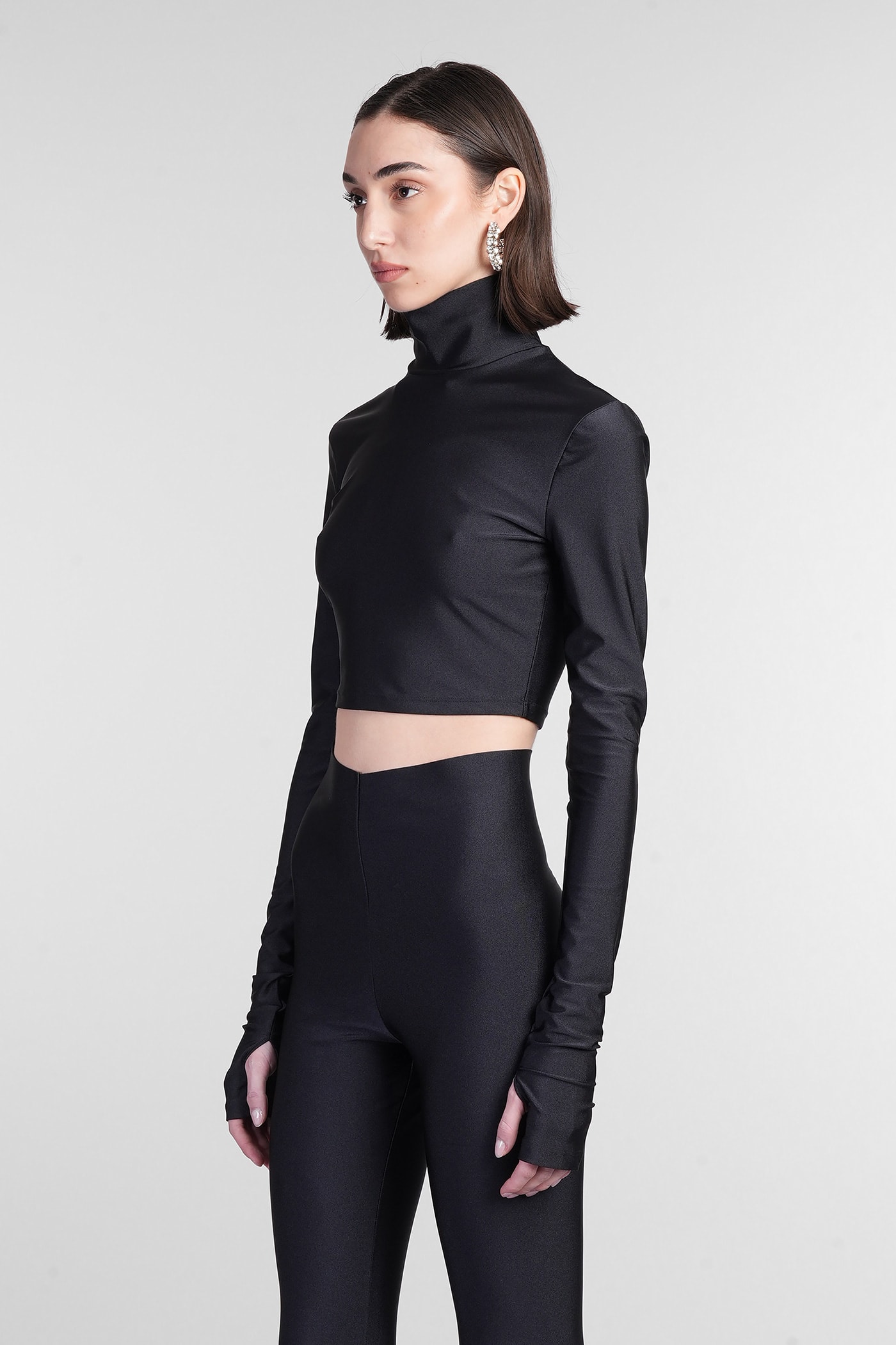 The Andamane High Neck Long Sleeve Open Back Bodysuit In Black