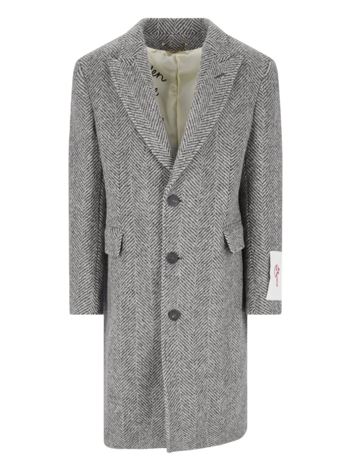 Shop Golden Goose Herringbone Pattern Single-breasted Coat In Beige/antracite