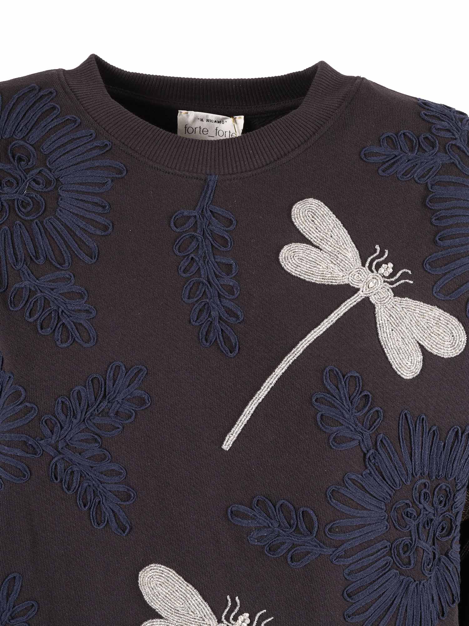 Forte Forte Crewneck Cotton Sweatshirt With Voila Une Fleur Embroidery In Multi