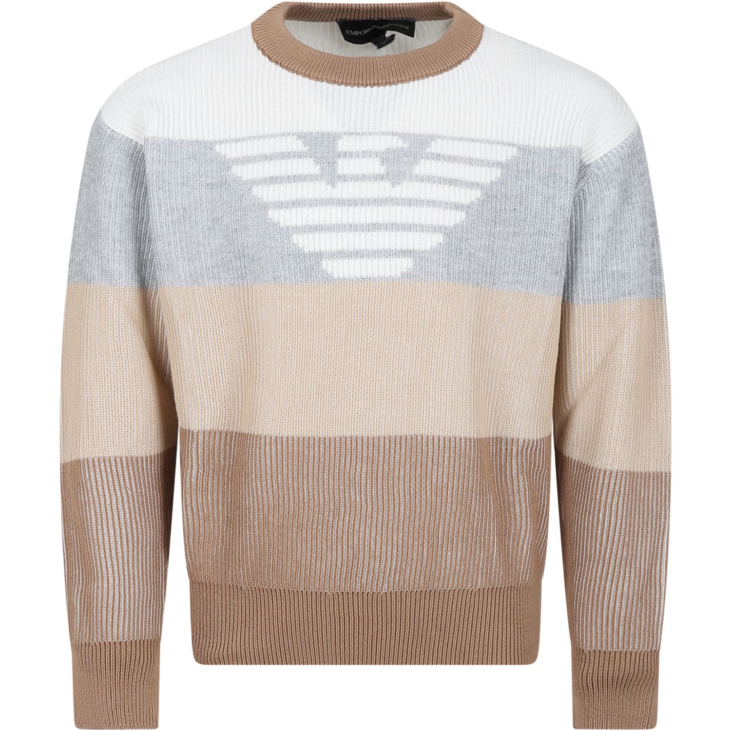 Shop Emporio Armani Multicolor Sweater For Boy With Eaglet In Vanise Beige