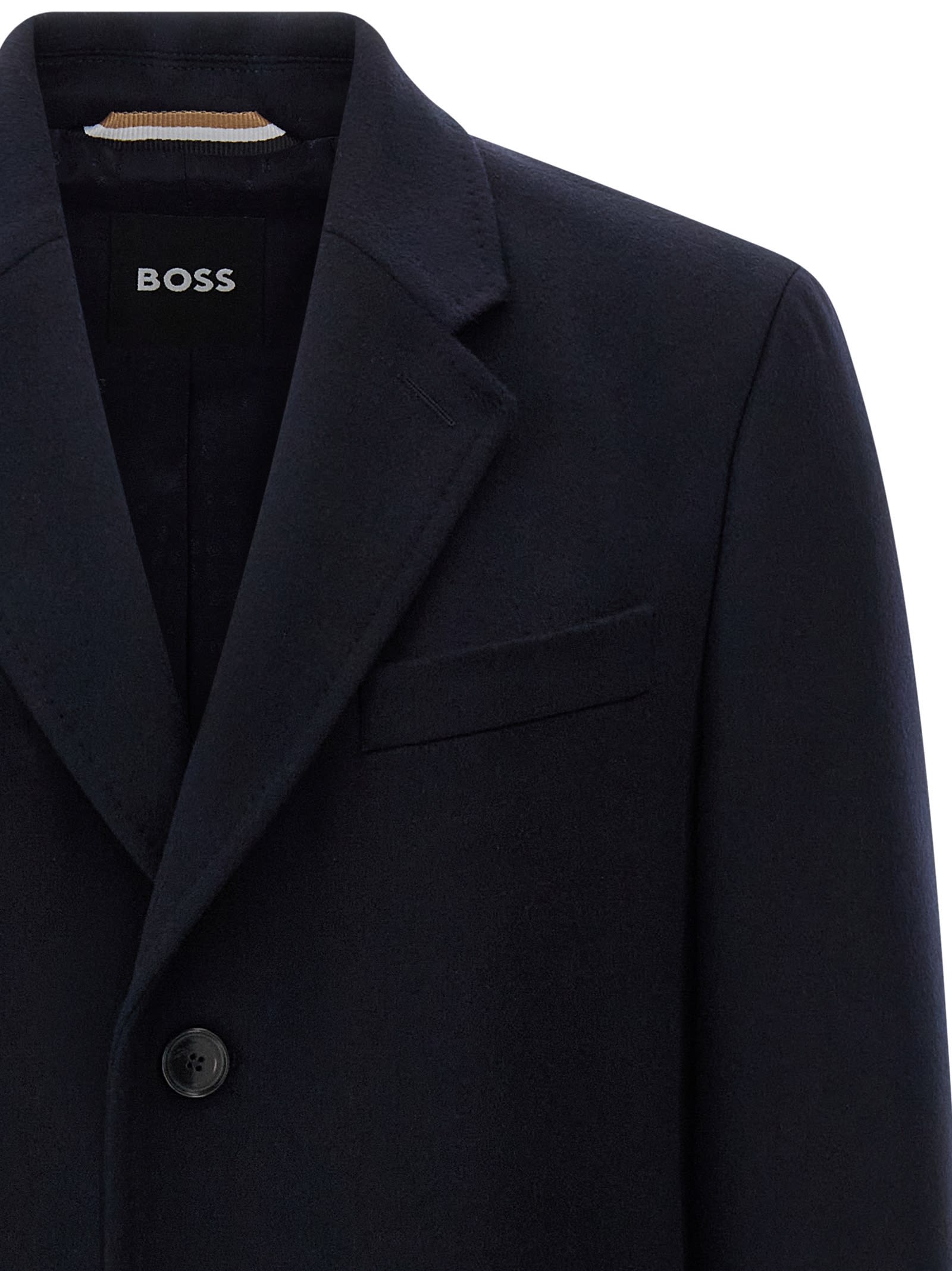 Hugo Boss Button Single-breasted Coat In Blue