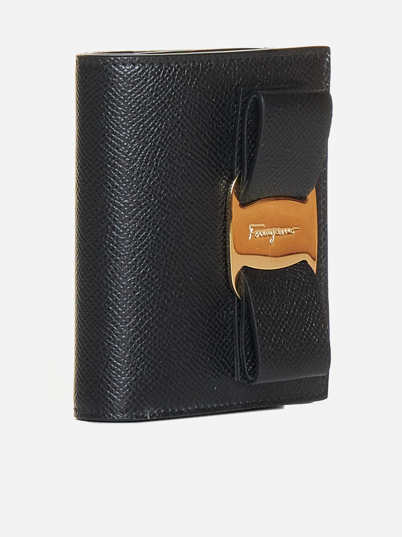 Shop Ferragamo Vara Leather Wallet In Black