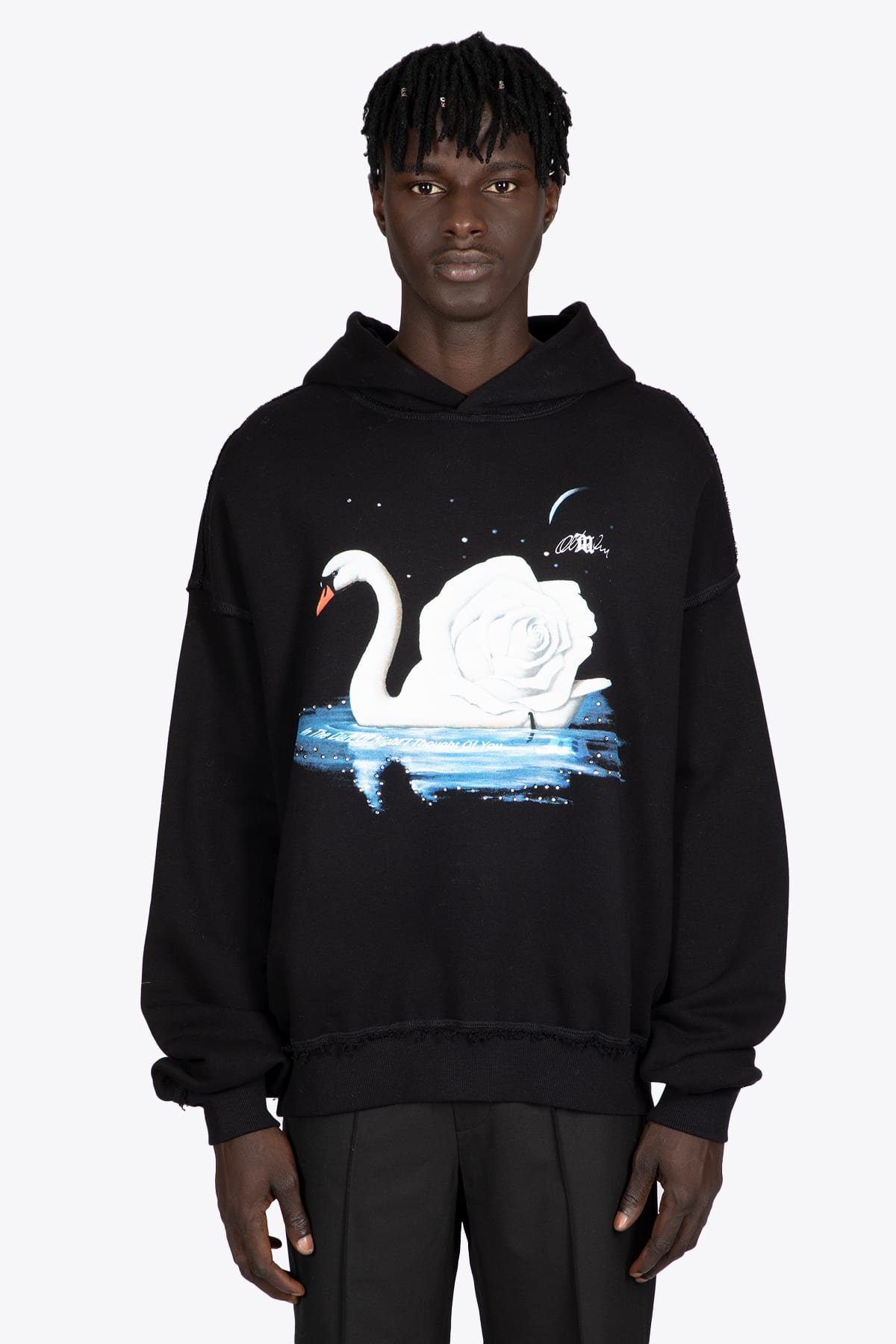 MISBHV Night Swan Hoodie Black cotton hoodie with night swan print