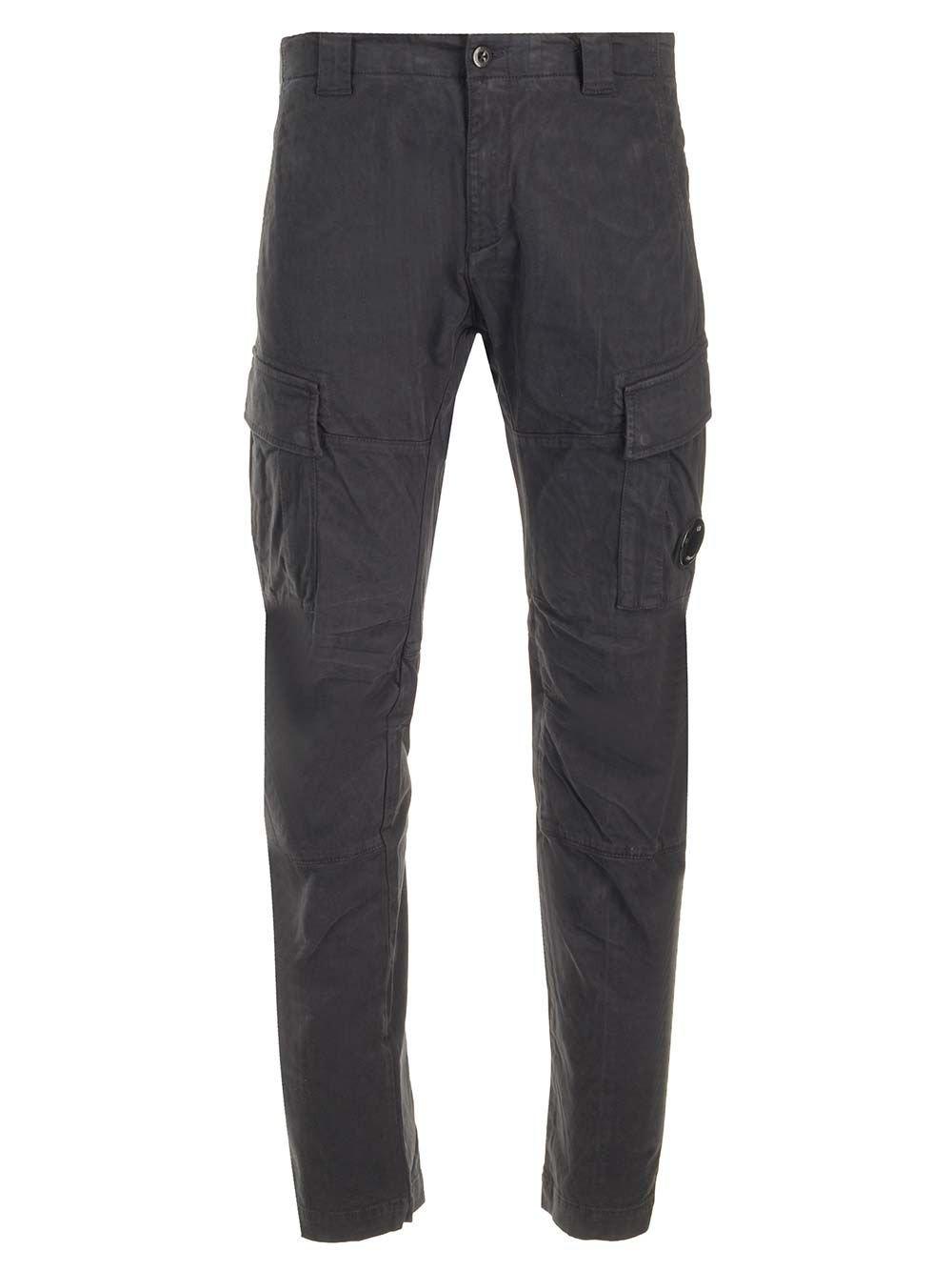 Shop C.p. Company Lens-detailed Tapered-leg Cargo Pants In Nero