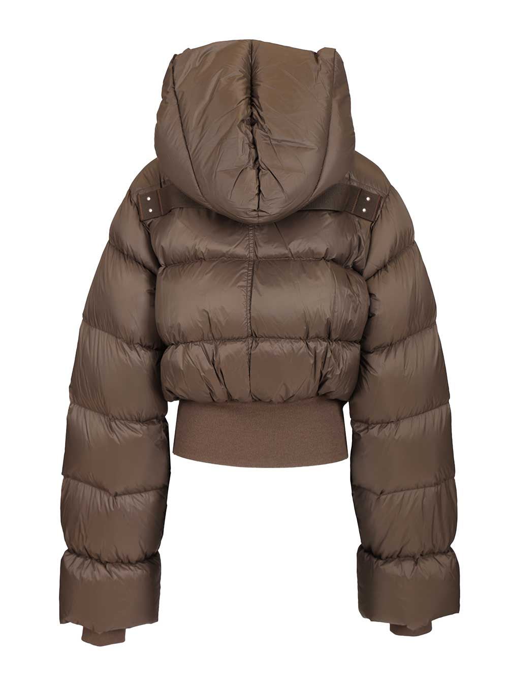 Rick Owens Hooded Jacket Duvet Cropped With Hoodie Coats Brown In Brown