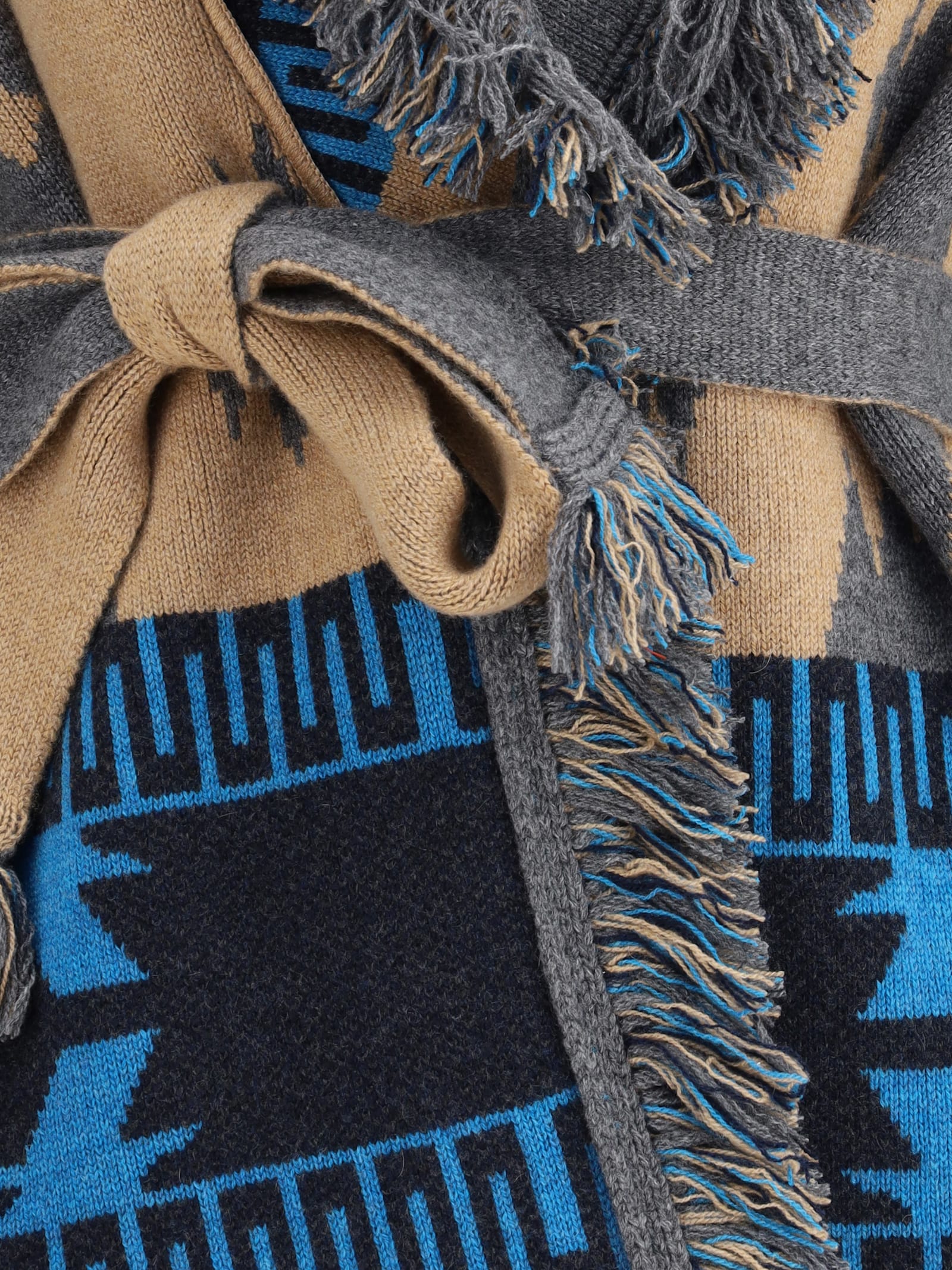 Alanui Geometric Jacquard Belted Fringe Cardigan In Multi
