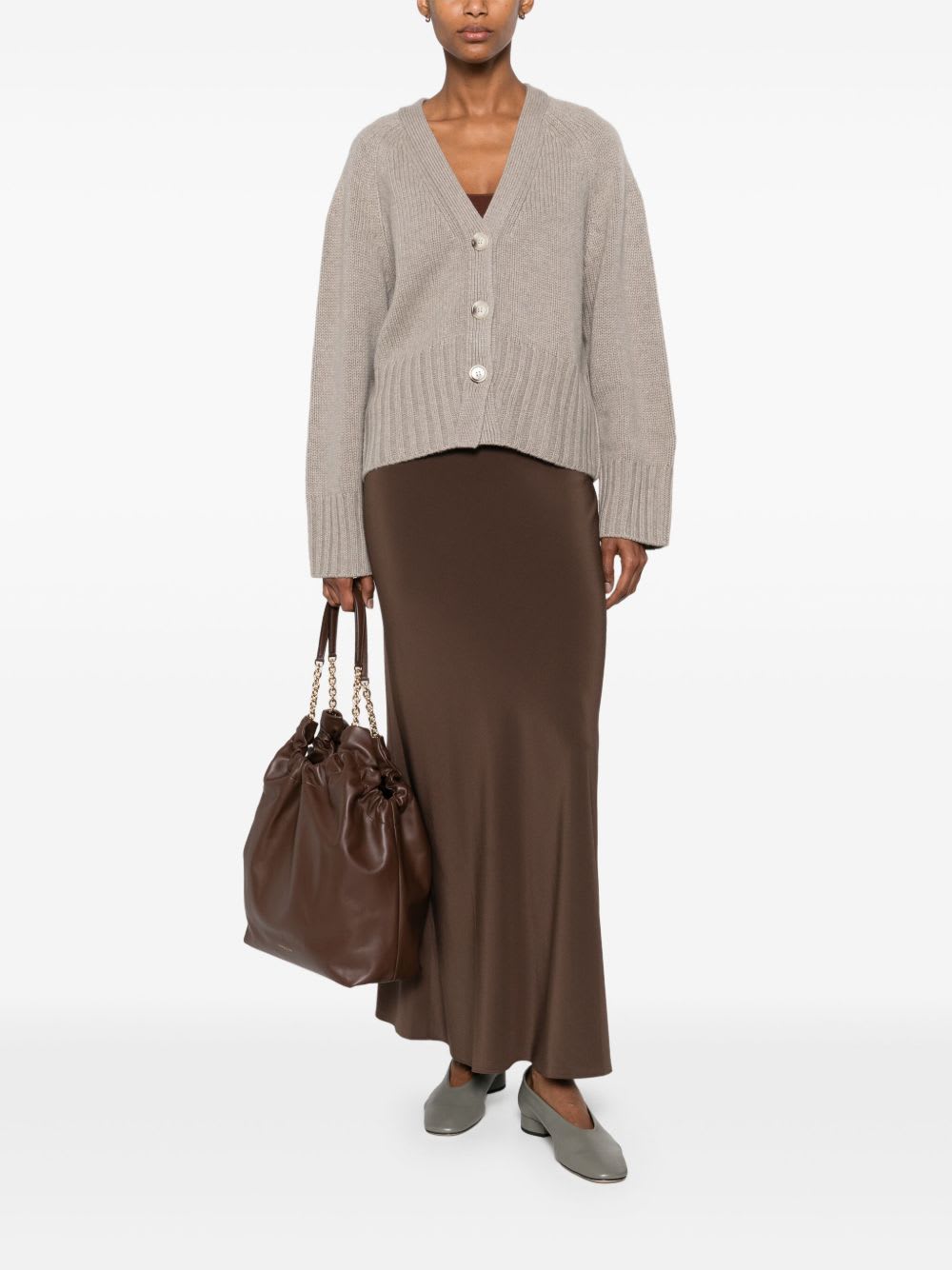 Goat Cashmere V-necked Cardigan In Gray