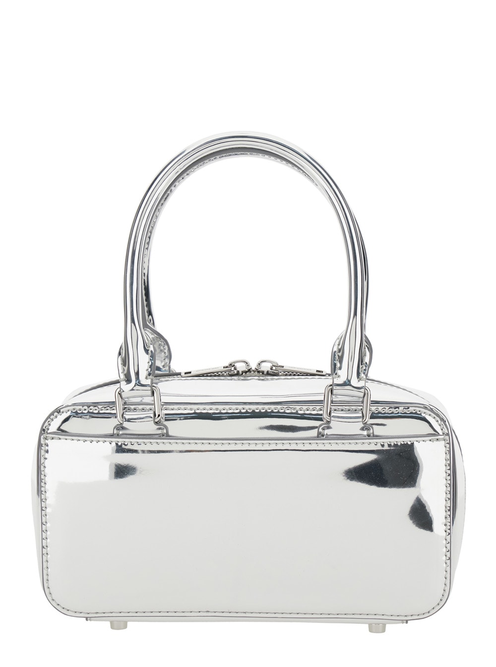 SELF-PORTRAIT SILVER-COLORED HANDBAG WITH BOWS ON THE FRONT IN LAMINATED LEATHER WOMAN 