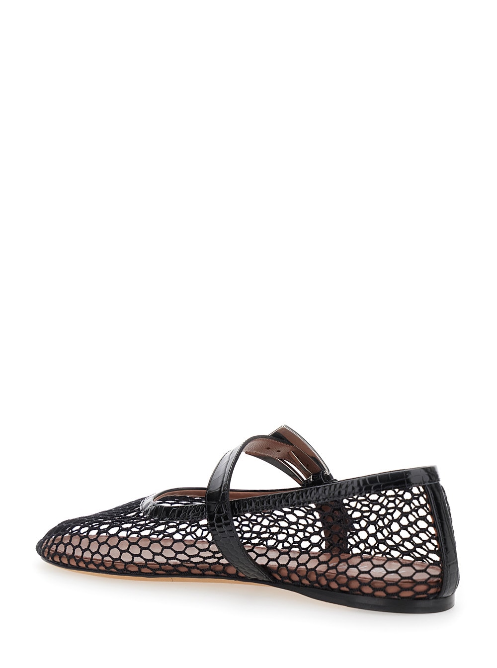 Shop Paris Texas Sveva Black Ballet Flats With Mesh Design And Buckle Closure In Fabric And Leather Woman