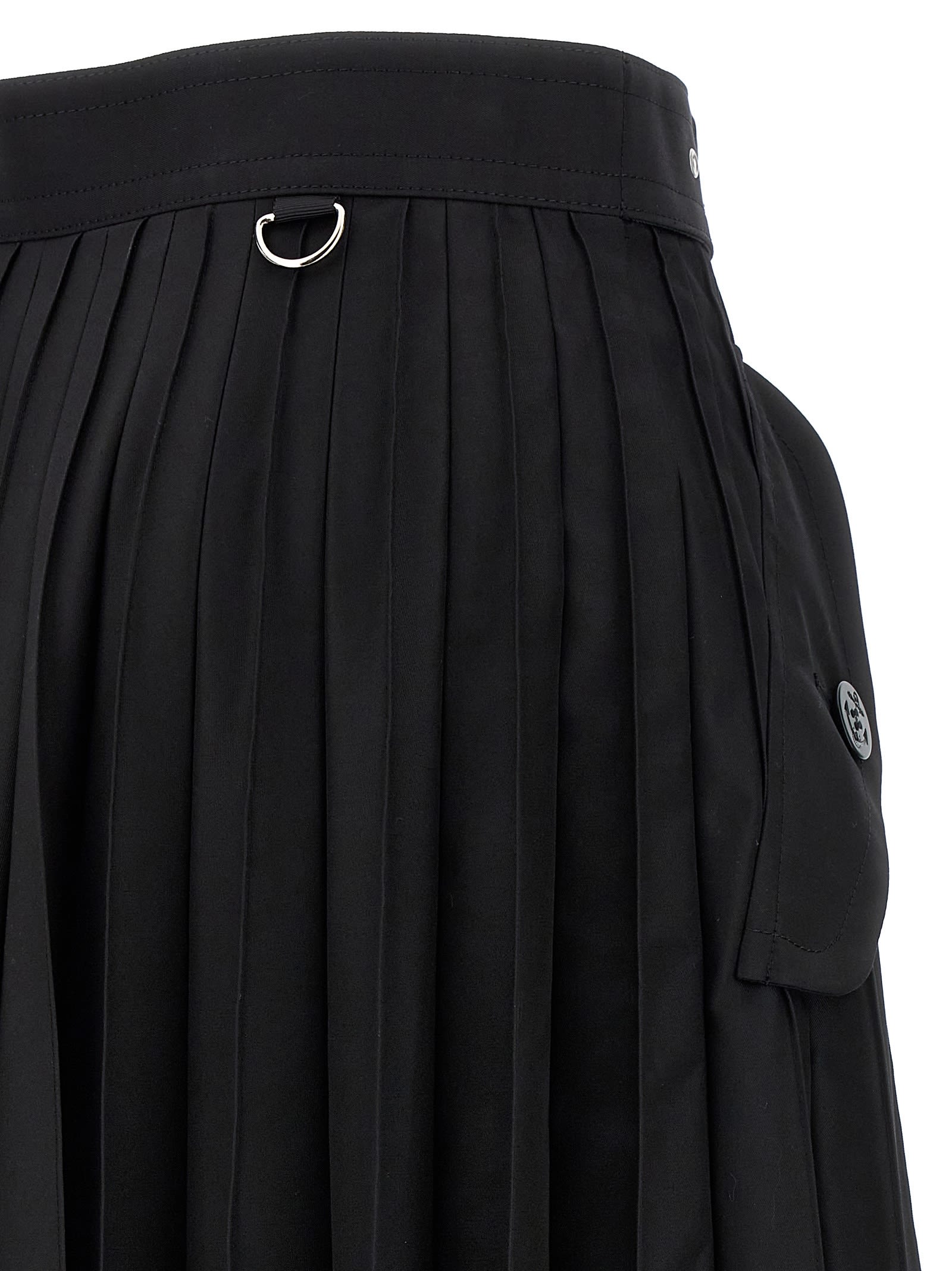 Shop Sacai Long Pleated Skirt In Black