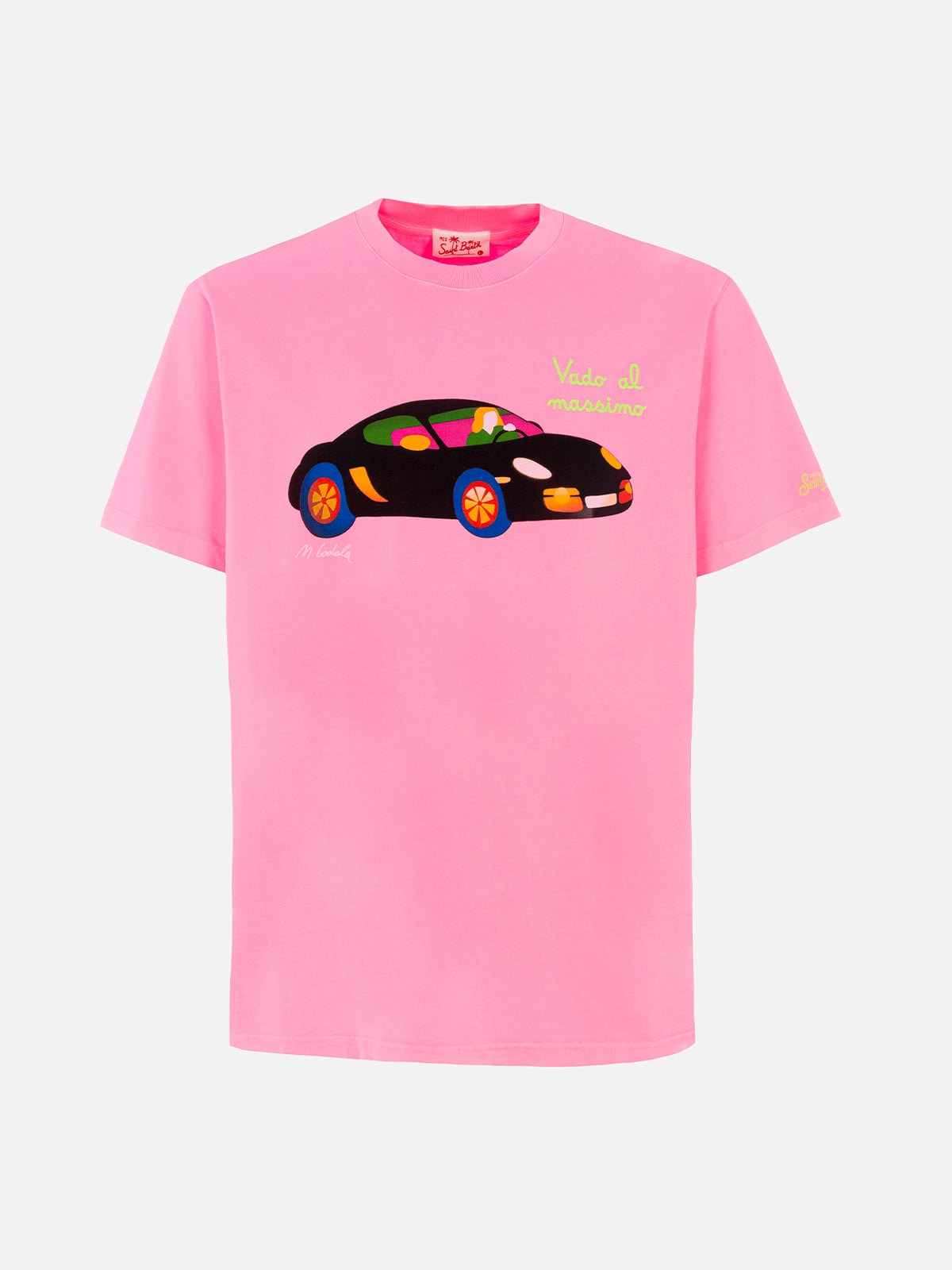 MC2 SAINT BARTH MAN COTTON T-SHIRT WITH LODOLA PLACED PRINT AND EMBROIDERY MARCO LODOLA SPECIAL EDITION