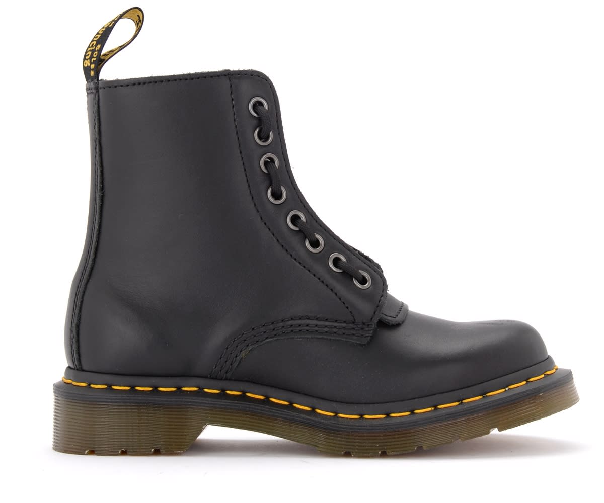 Buy Dr. Martens Dr Martens Pascal Combat Boots In Black Leather With Front Zip online, shop Dr. Martens shoes with free shipping