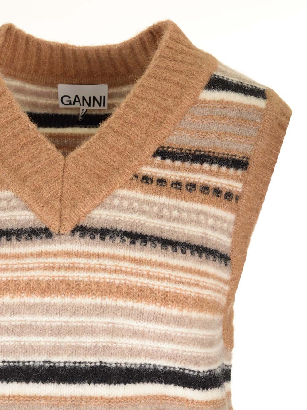 Shop Ganni Alpaca And Merino Vest In Brown