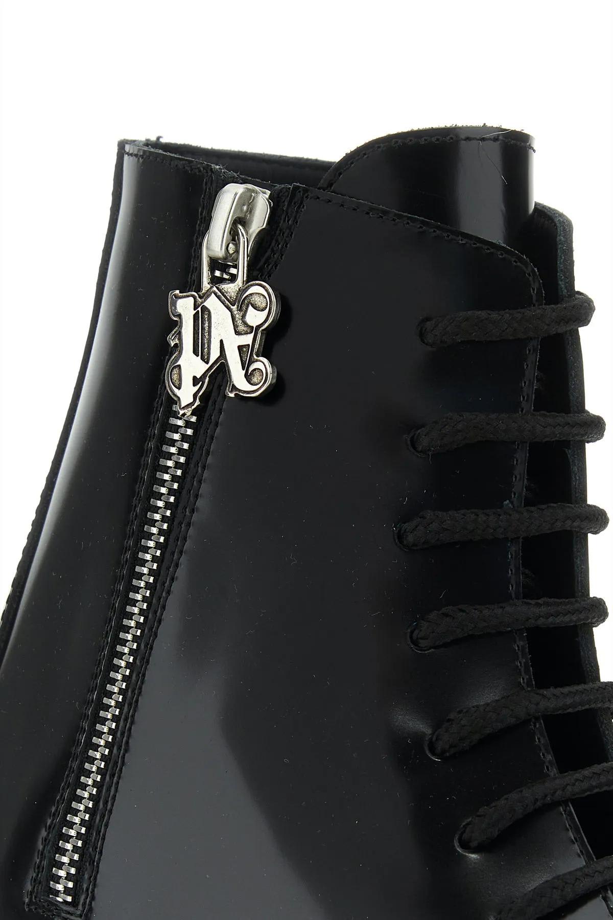 Shop Palm Angels Black Leather Ankle Boots