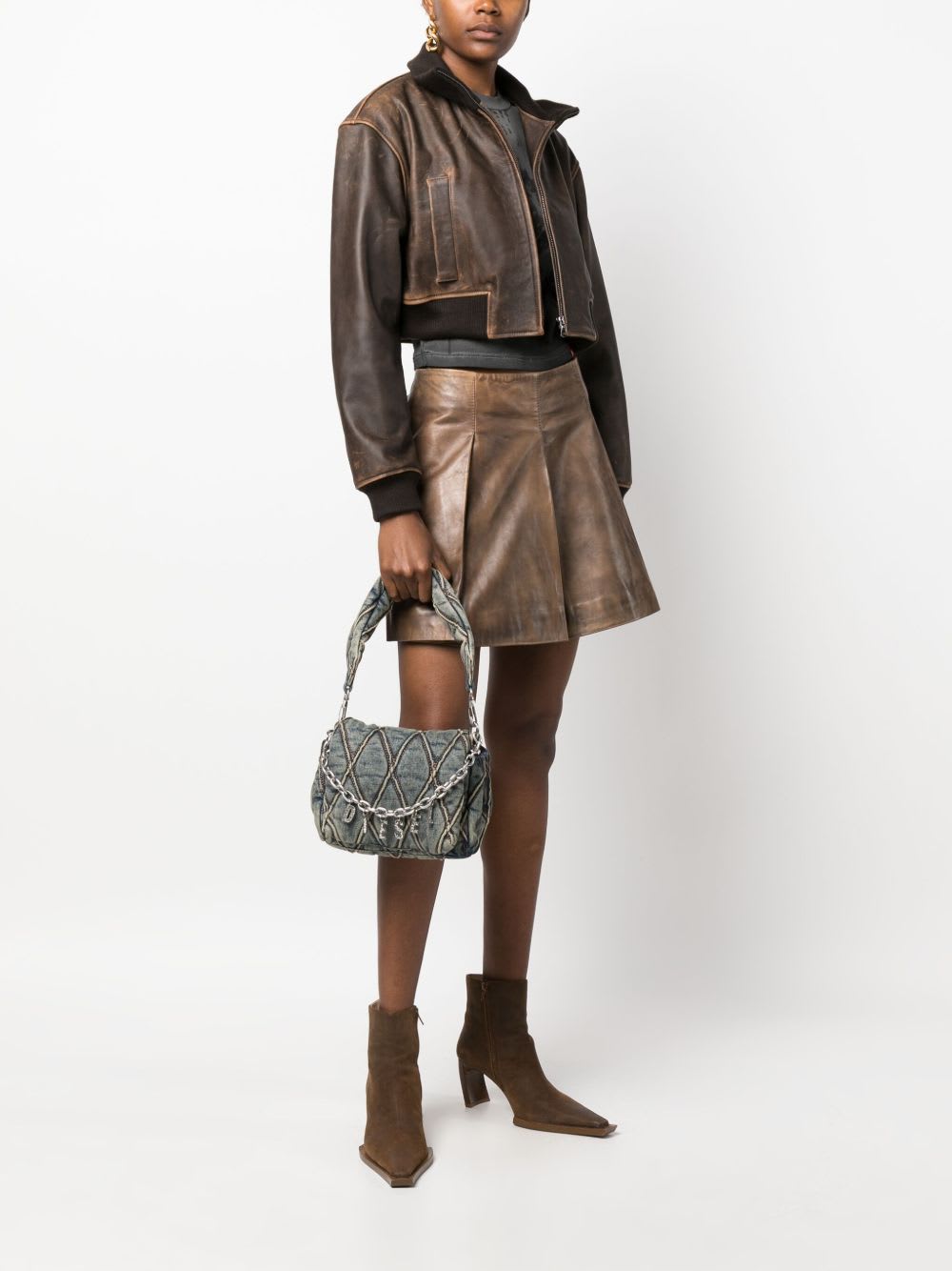 Diesel Charm Small Denim Shoulder Bag In Blue