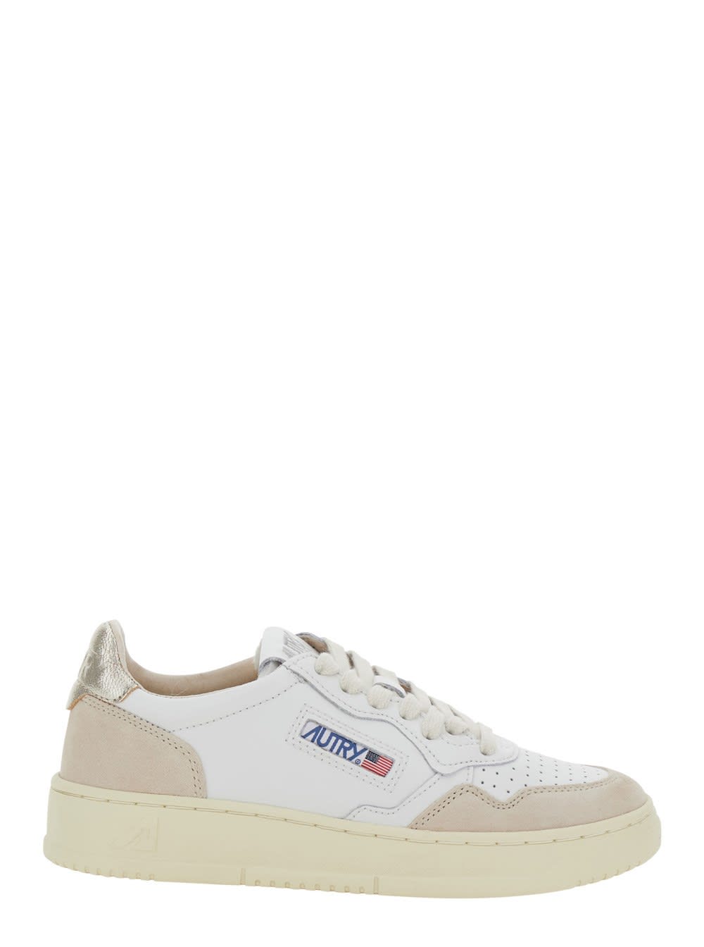 Autry Medalist Low Leather Low-top Sneakers With Suede Inserts In Neutral