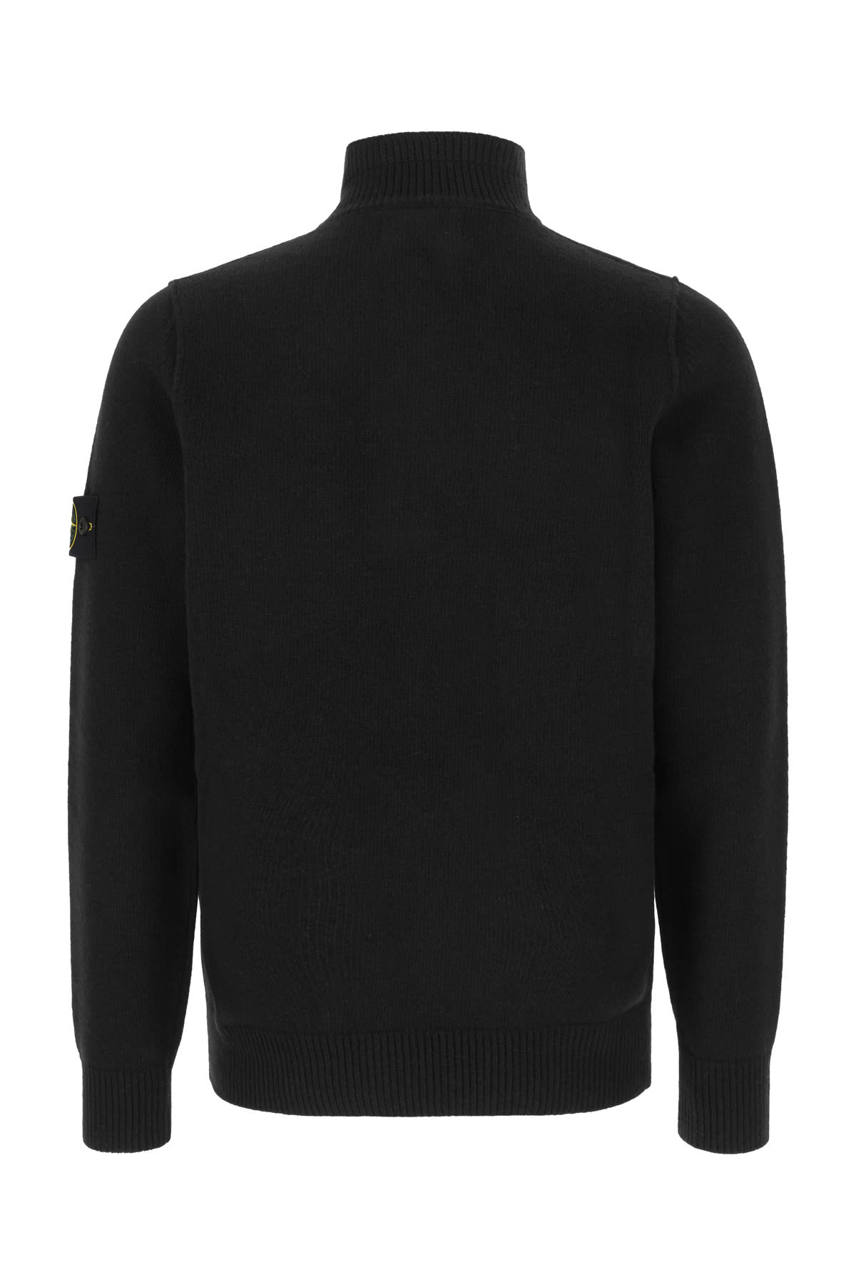 Stone Island High Collar Pullover With Buttoned Placket And Logo Patch In Black