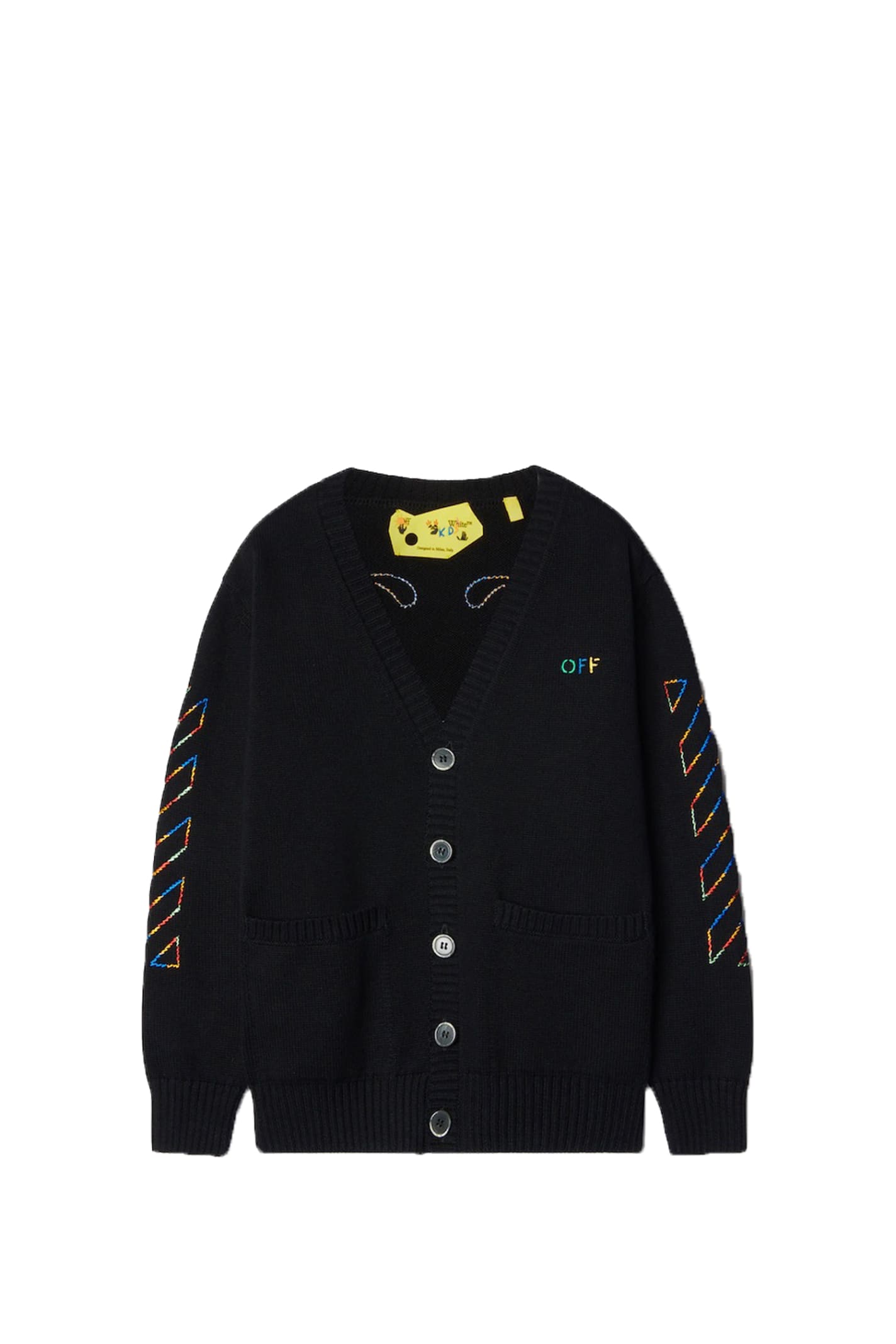Shop Off-white Cardigan With Arrow Rainbow Motif In Back