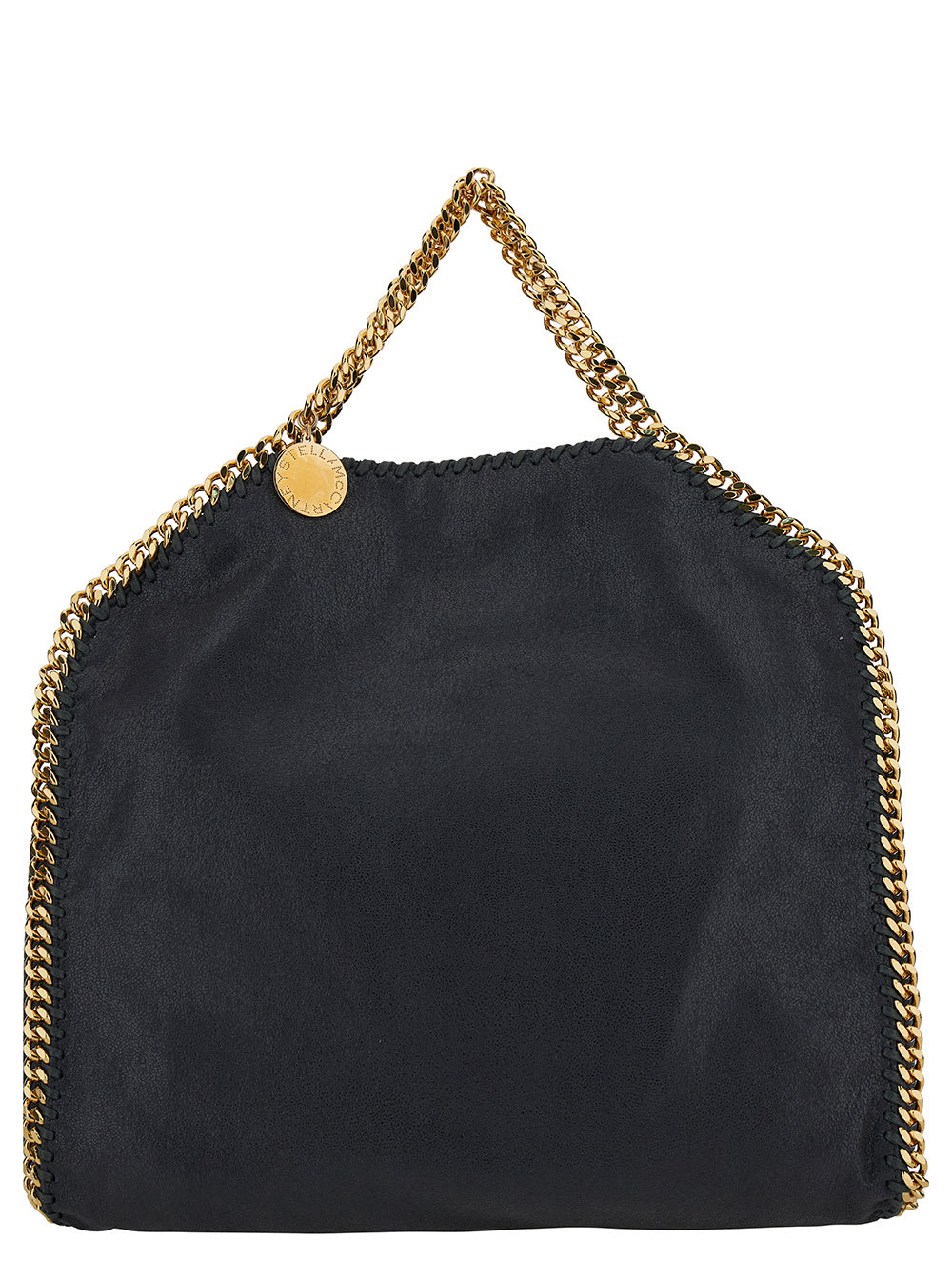 Shop Stella Mccartney 3chain Black Tote Bag With Logo Engraved On Charm In Faux Leather Woman