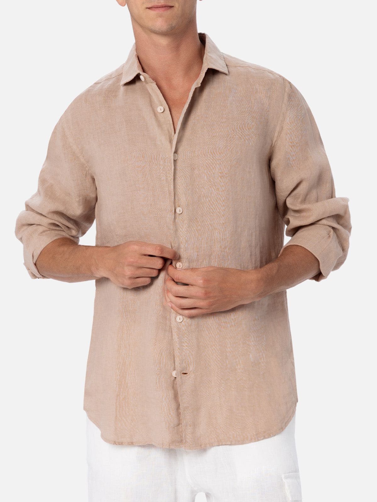 Mc2 Saint Barth Man Beige Linen Shirt Pamplona In White