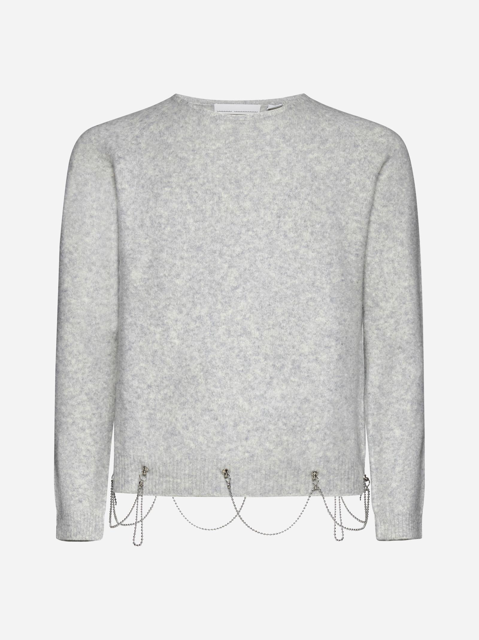 Shop Random Identities Chain-detail Wool-blend Sweater In Light Grey