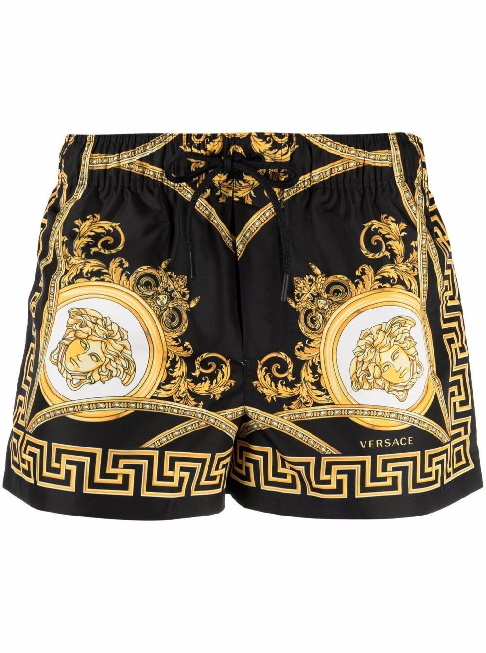 Versace Man In Lycra Recycled Gold And Black Printed Boxer