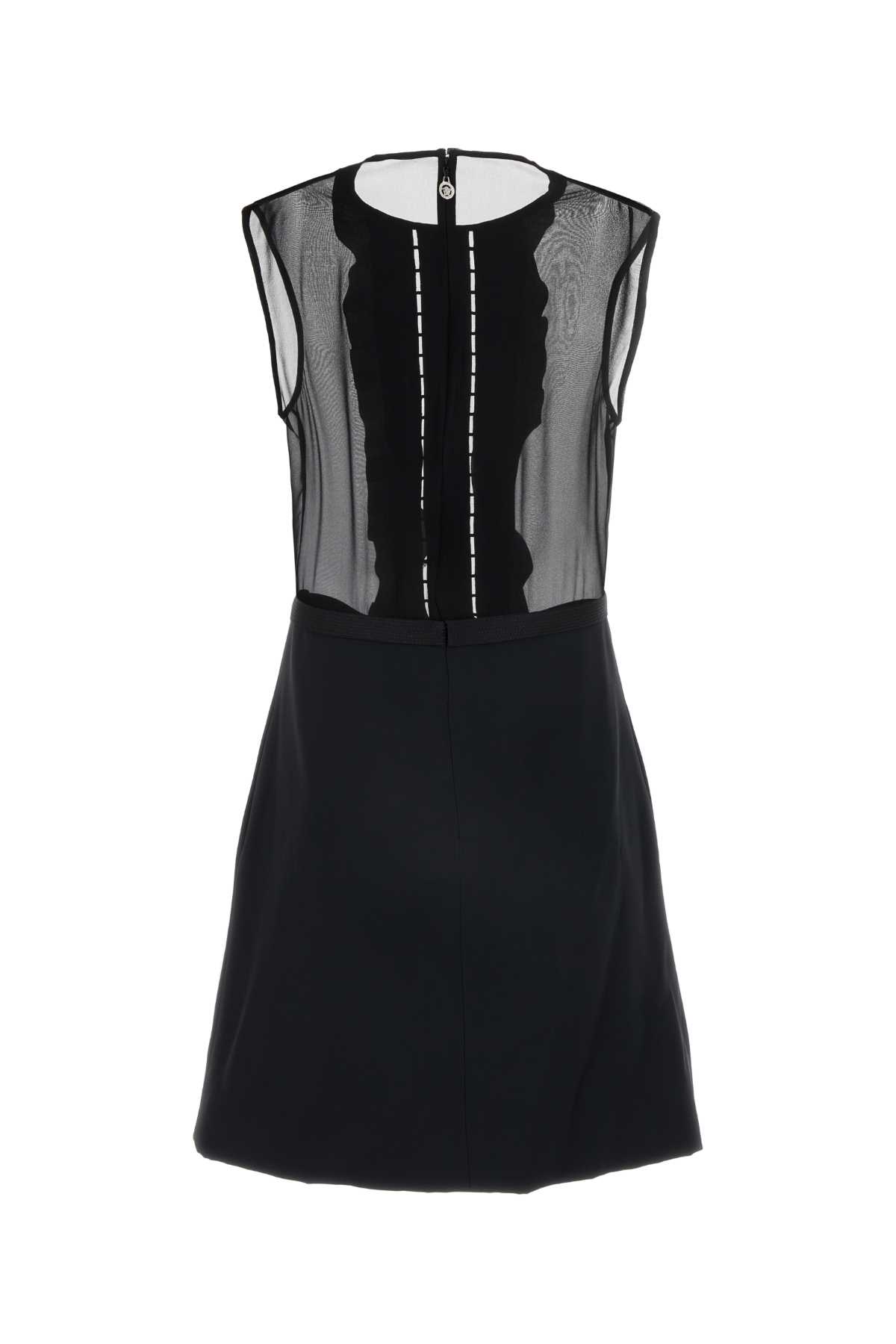 Versace Black Georgette Mini Dress In Black