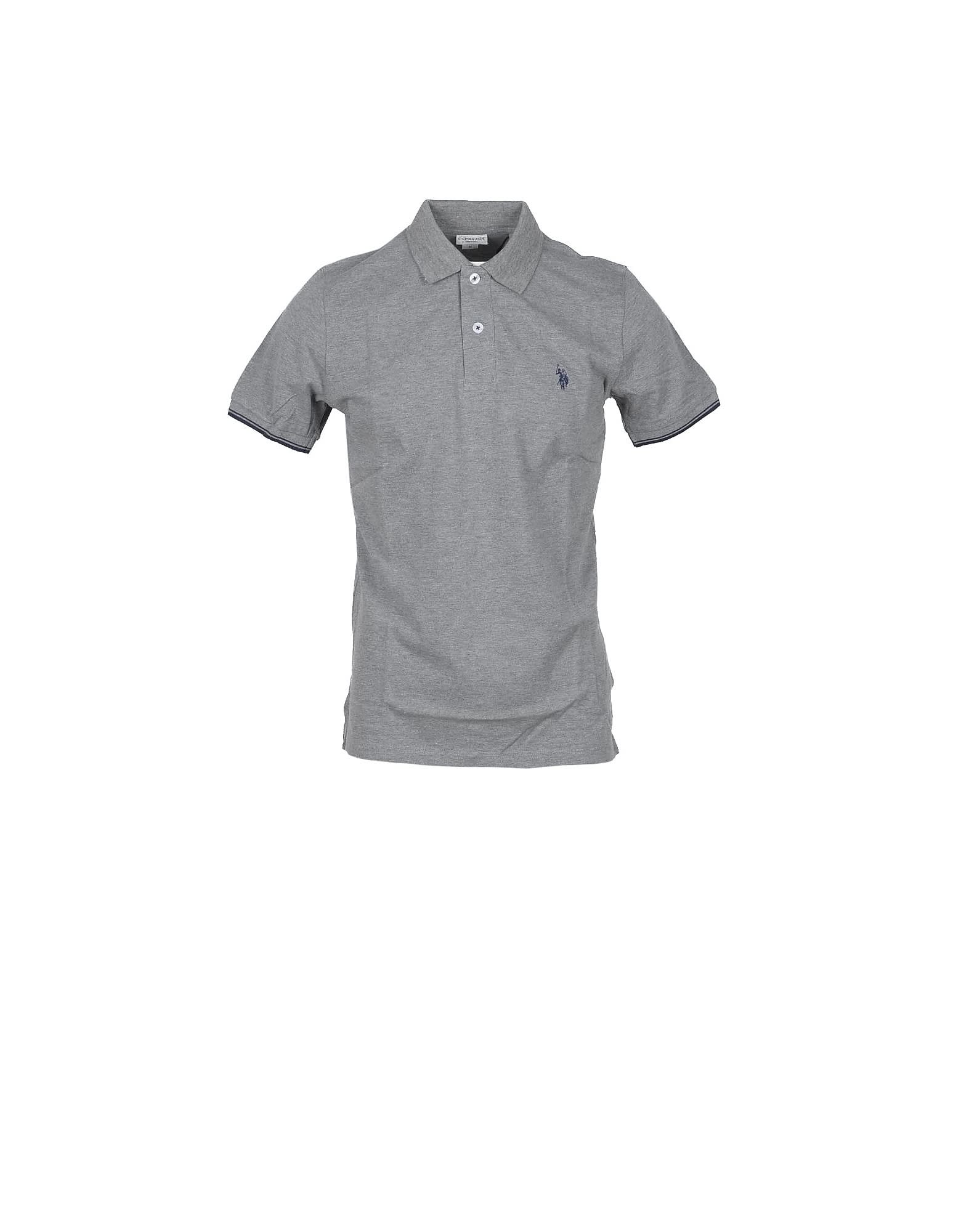 U.s. Polo Assn. Light Gray Piqué Cotton Mens Polo Shirt