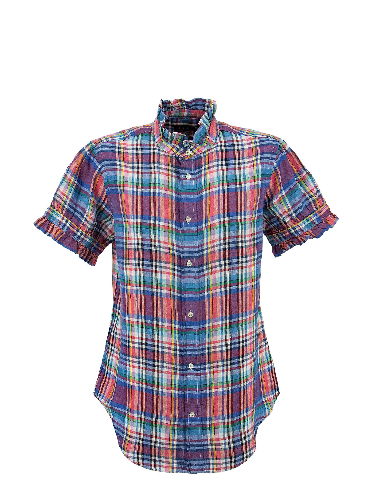 Ralph Lauren Ruffle-trim Plaid Linen Shirt