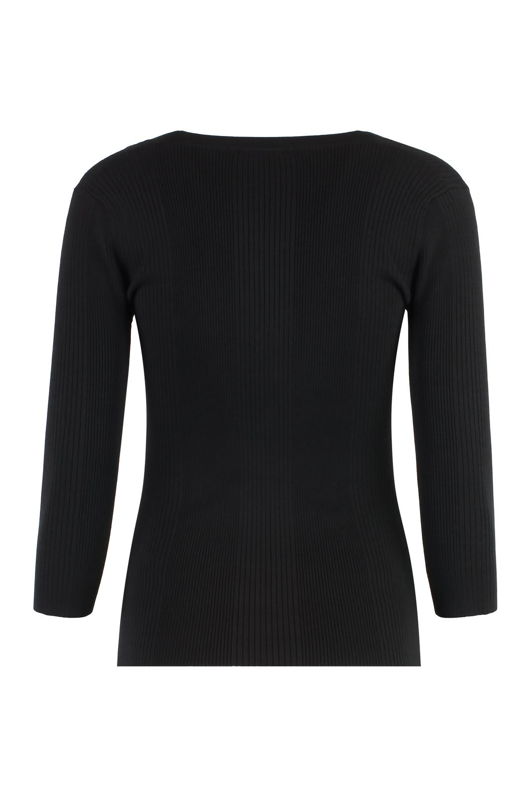 Shop Elisabetta Franchi Logo Embroidered Narrow-ribbed Top In Black