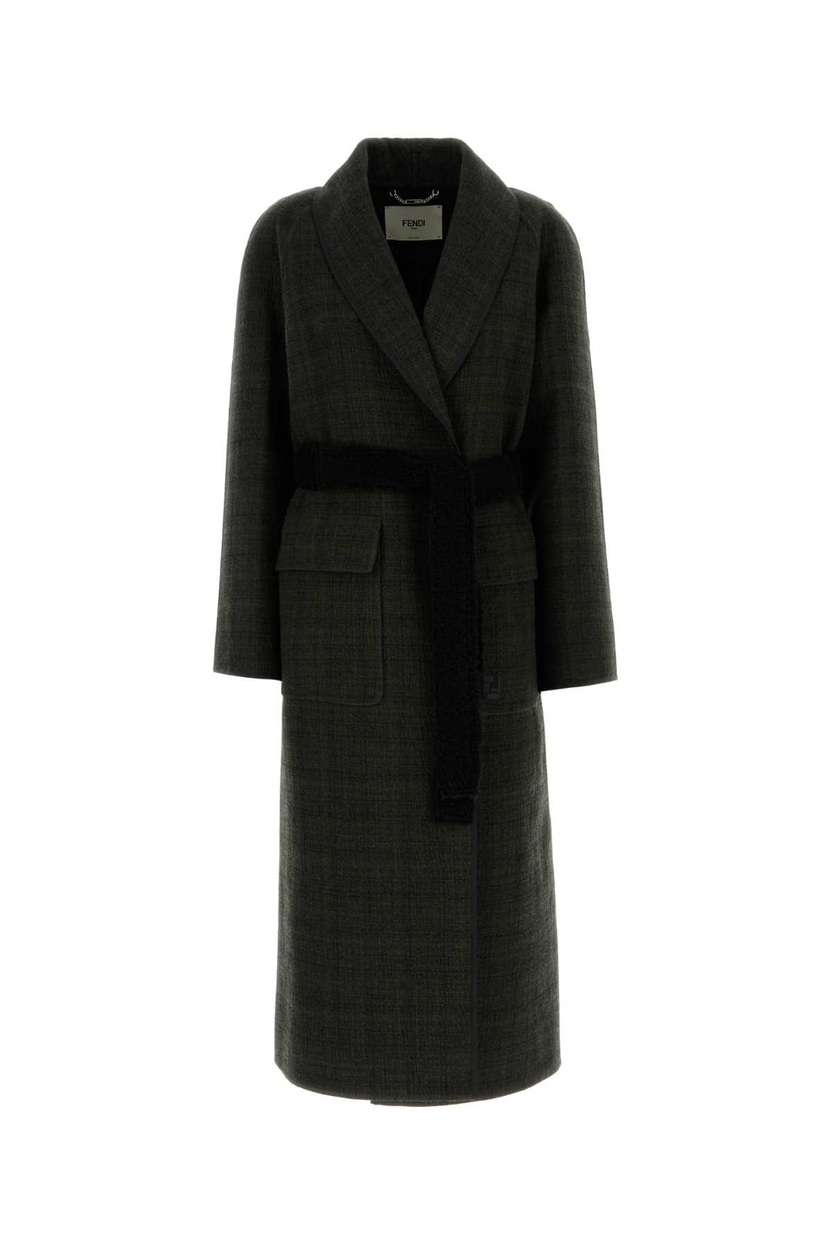 Shop Fendi Embroidered Tweed Coat In Darkgreen