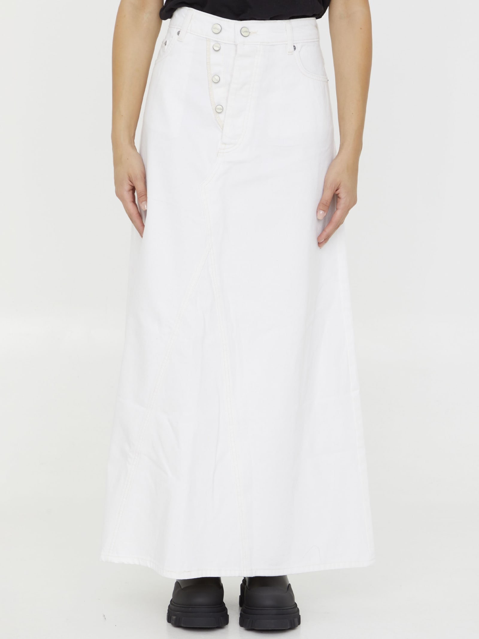 Ganni White Denim Maxi Skirt