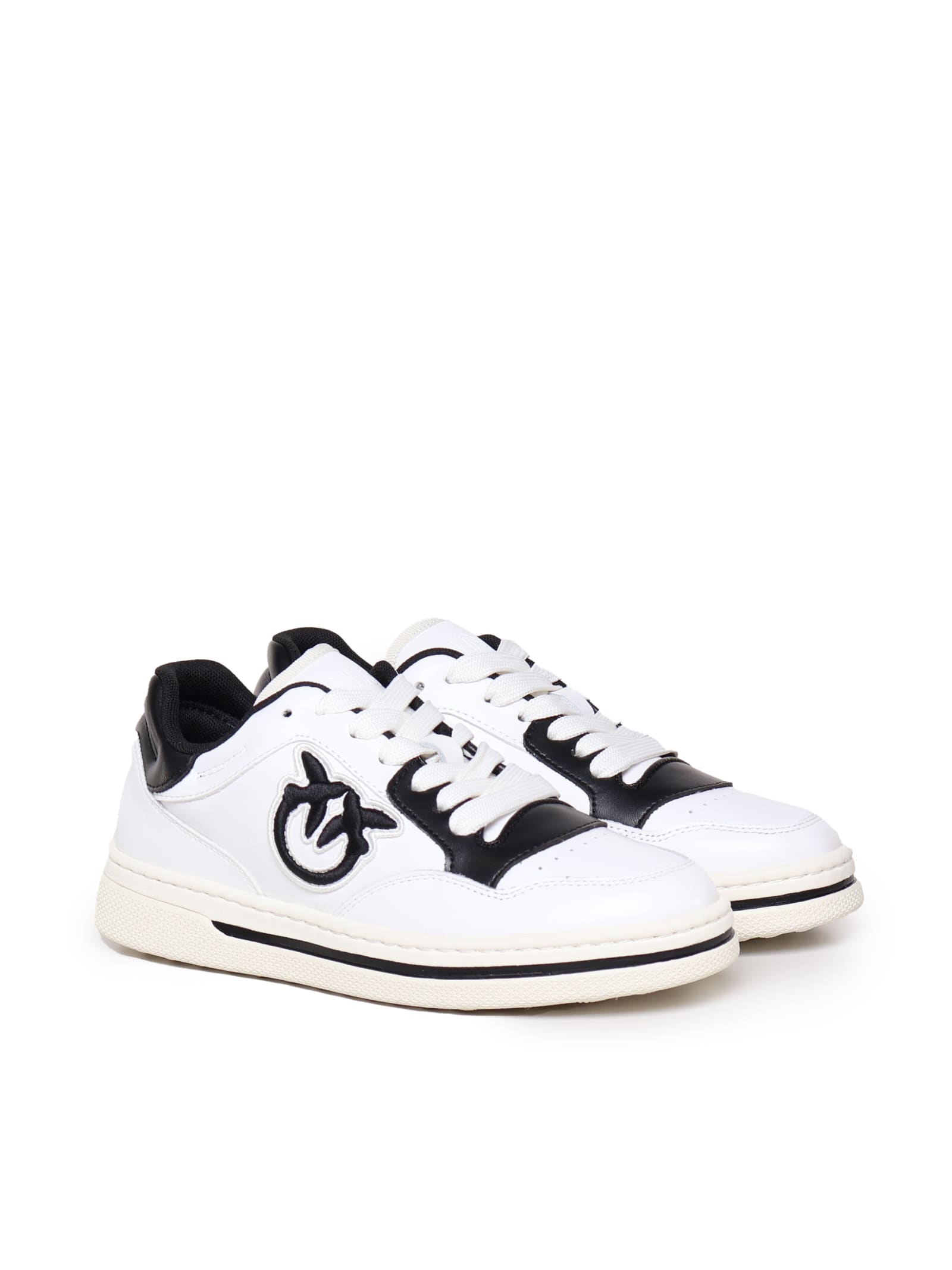 Shop Pinko Mandy Sneakers In Calfskin In White, Black