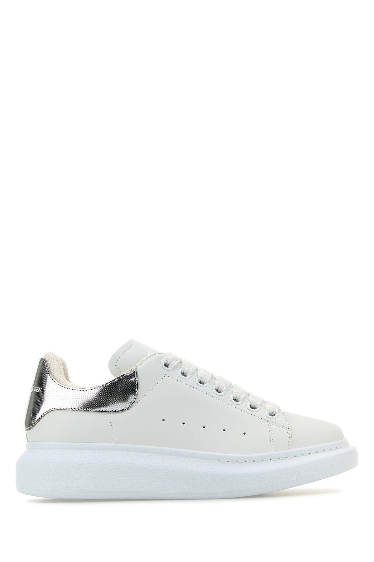 White Leather Sneakers With Silver Leather Heel