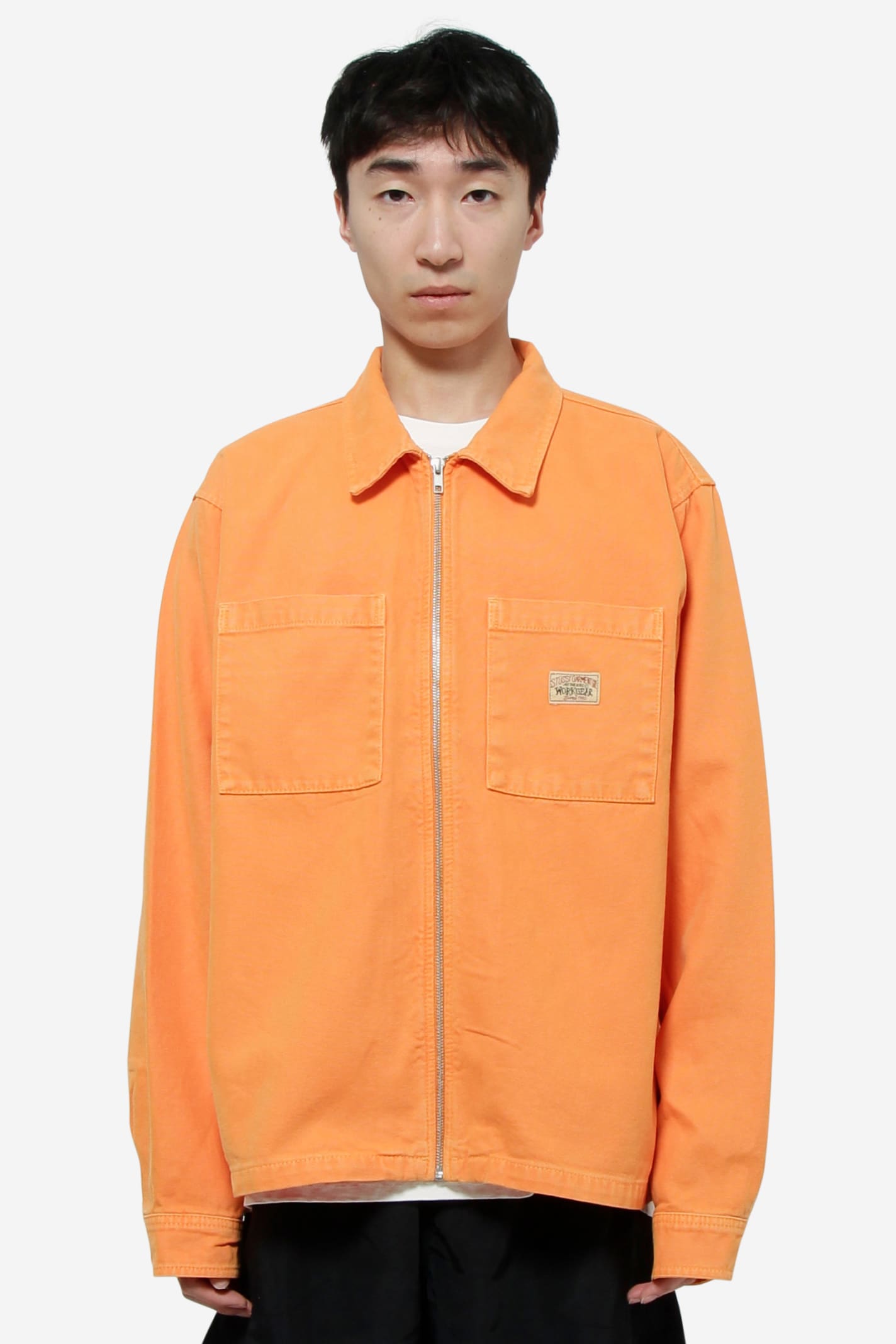 Shop Stussy Washed Canvas Zip Shirt In Orange