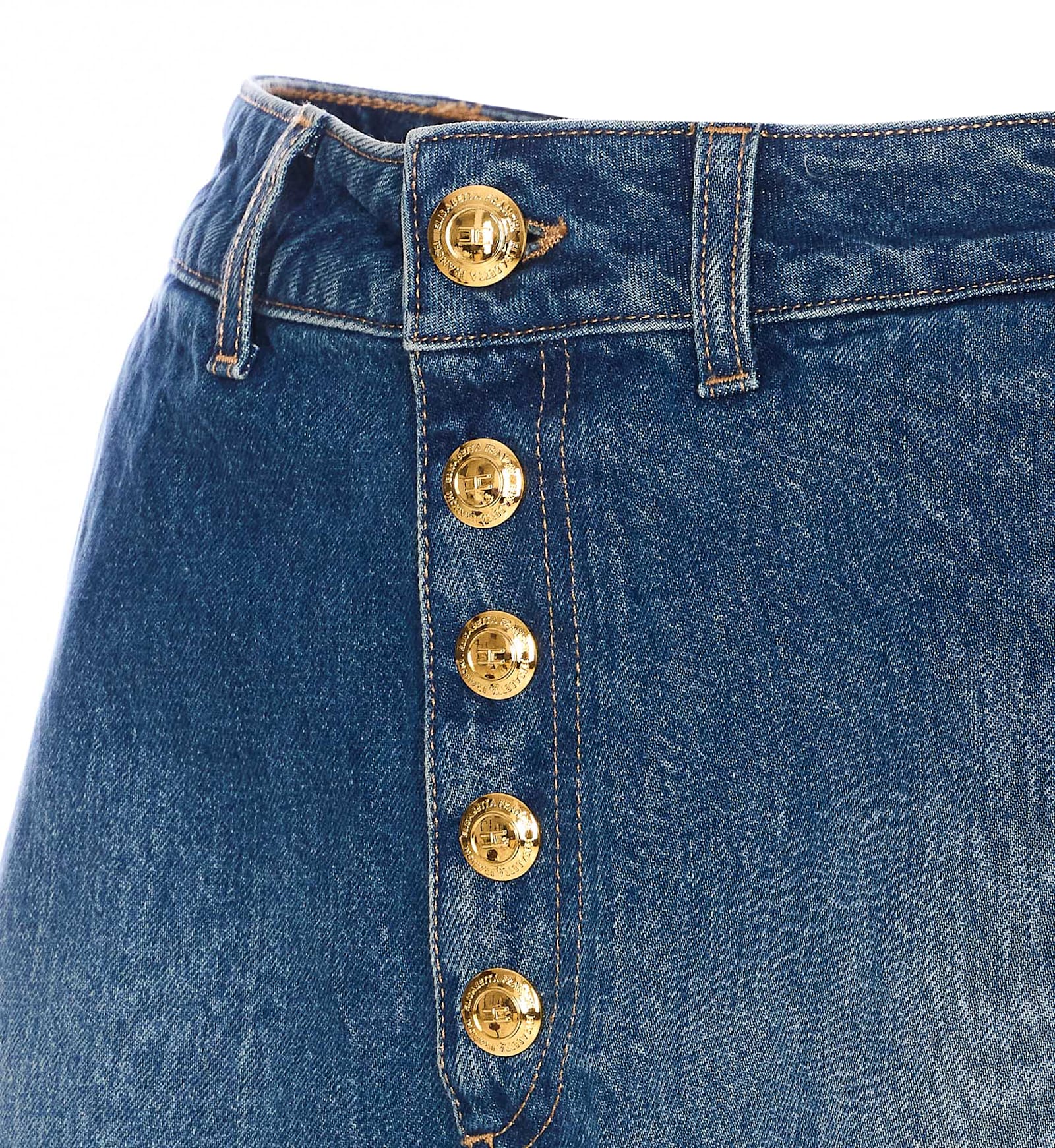 Elisabetta Franchi High Waist Denim Shorts With Button Detailing In Blue