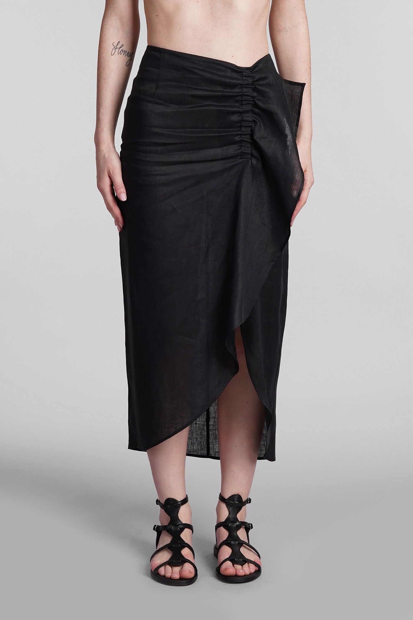 Shop Holy Caftan Ginger Py Skirt In Black Linen