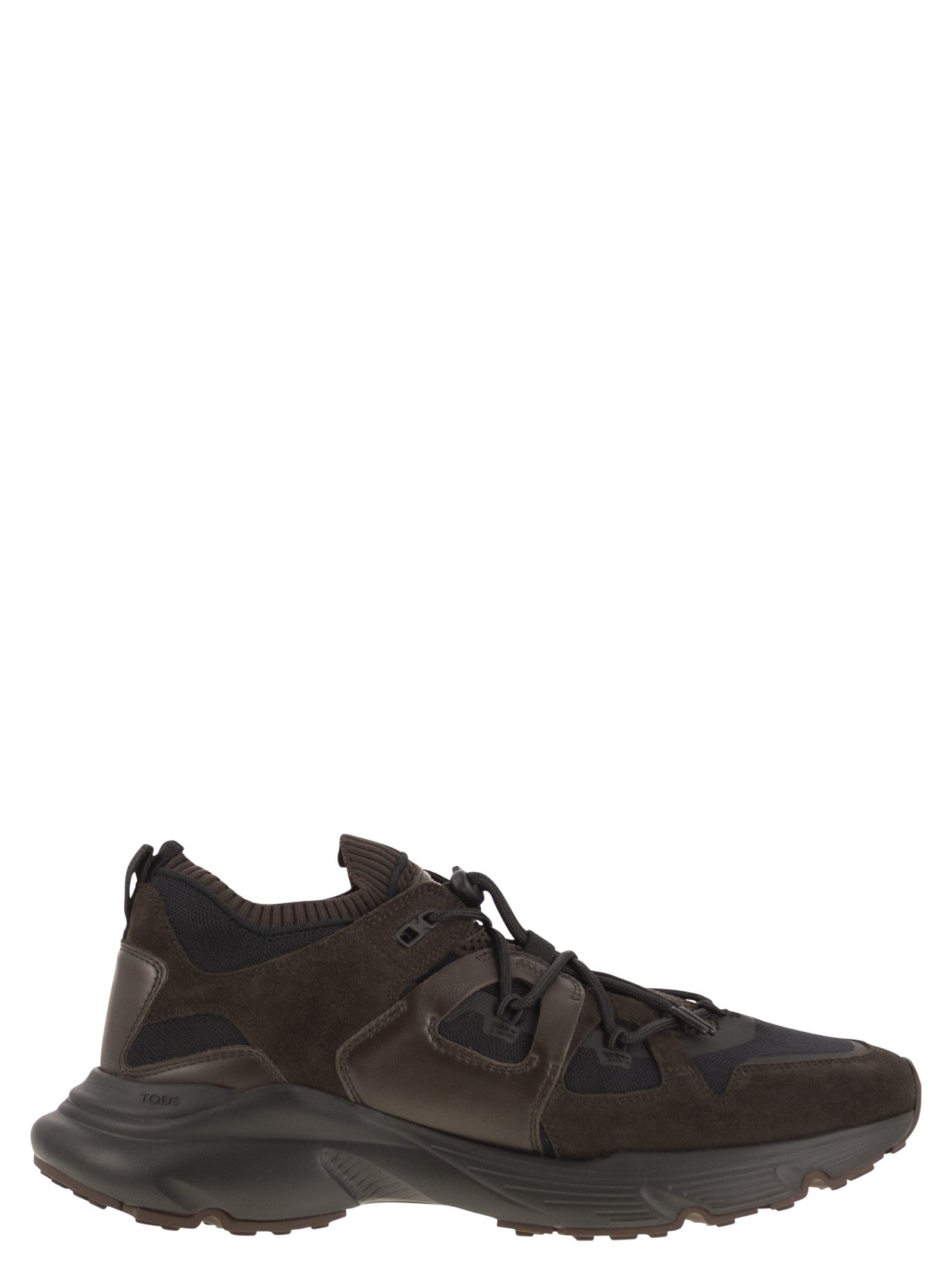 Tod's Leather And Technical Fabric Sneakers In Brown