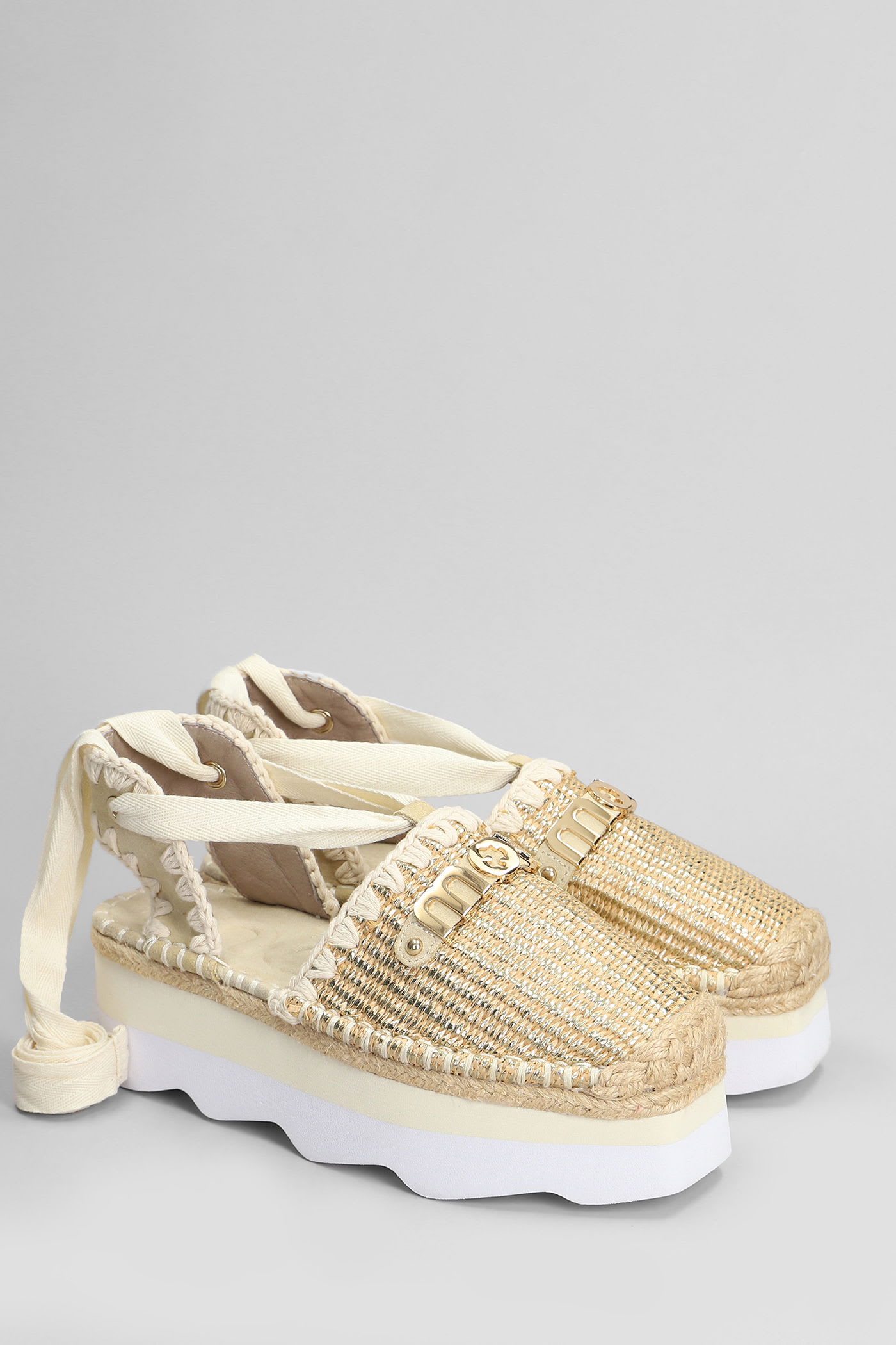 Mou Espa Sandal Espadrilles In Beige Raffia In Gold