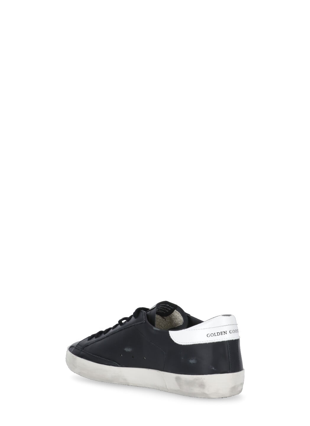 Golden Goose 'super-star' Black Low Top Sneakers With Logo Patch And Suede Details In Leather Man In Black