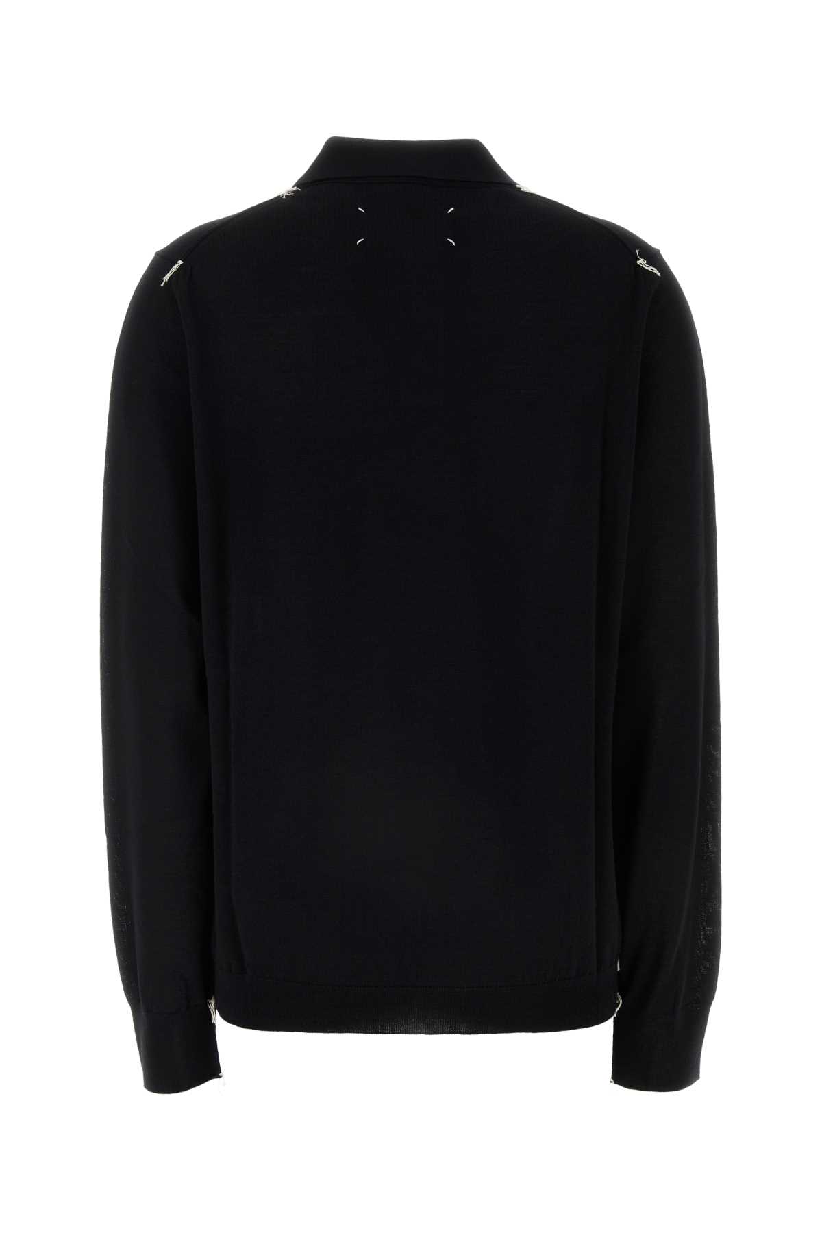 Shop Maison Margiela Black Wool Polo Shirt