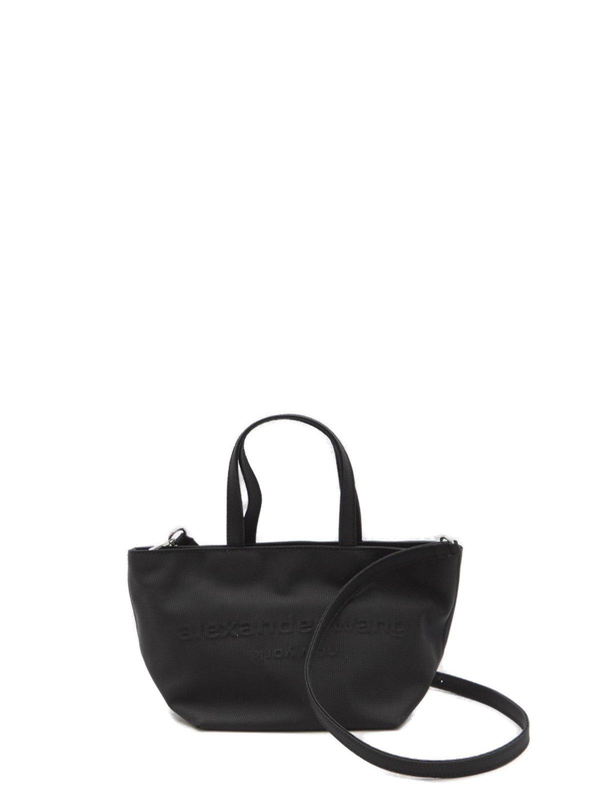 Shop Alexander Wang Logo Embossed Punch Small Tote Bag In Black