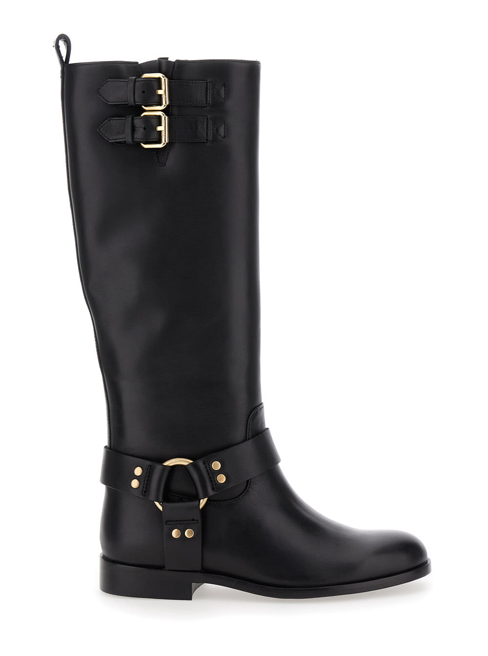 Black Buckle Boots In Leather Woman