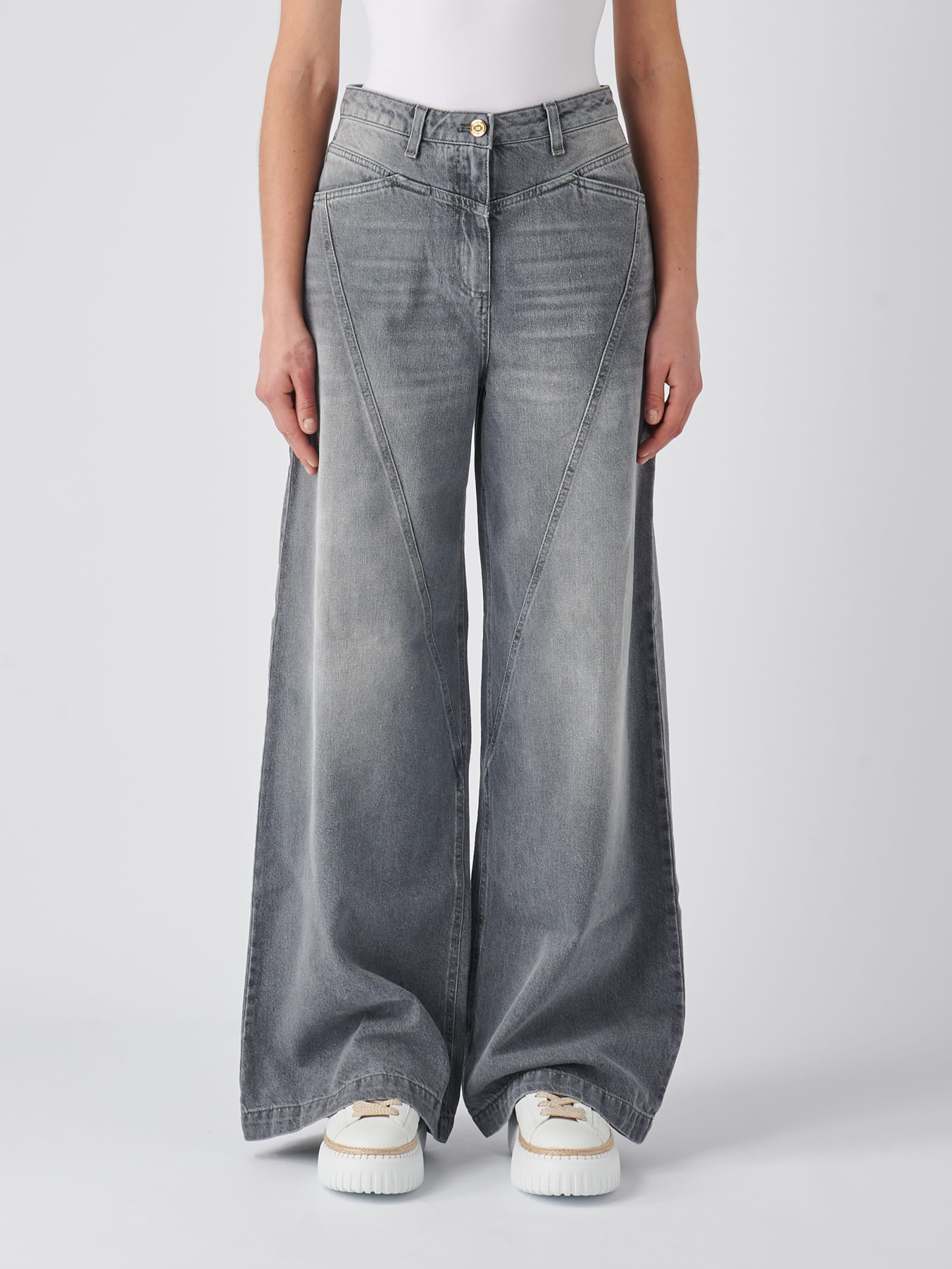Shop Elisabetta Franchi Cotton Jeans In Piombo