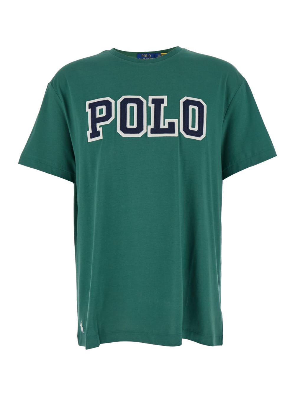 Polo Ralph Lauren Green Crewneck T-shirt With Logo Lettering On The Fornt And Pony Embroidery On The Front