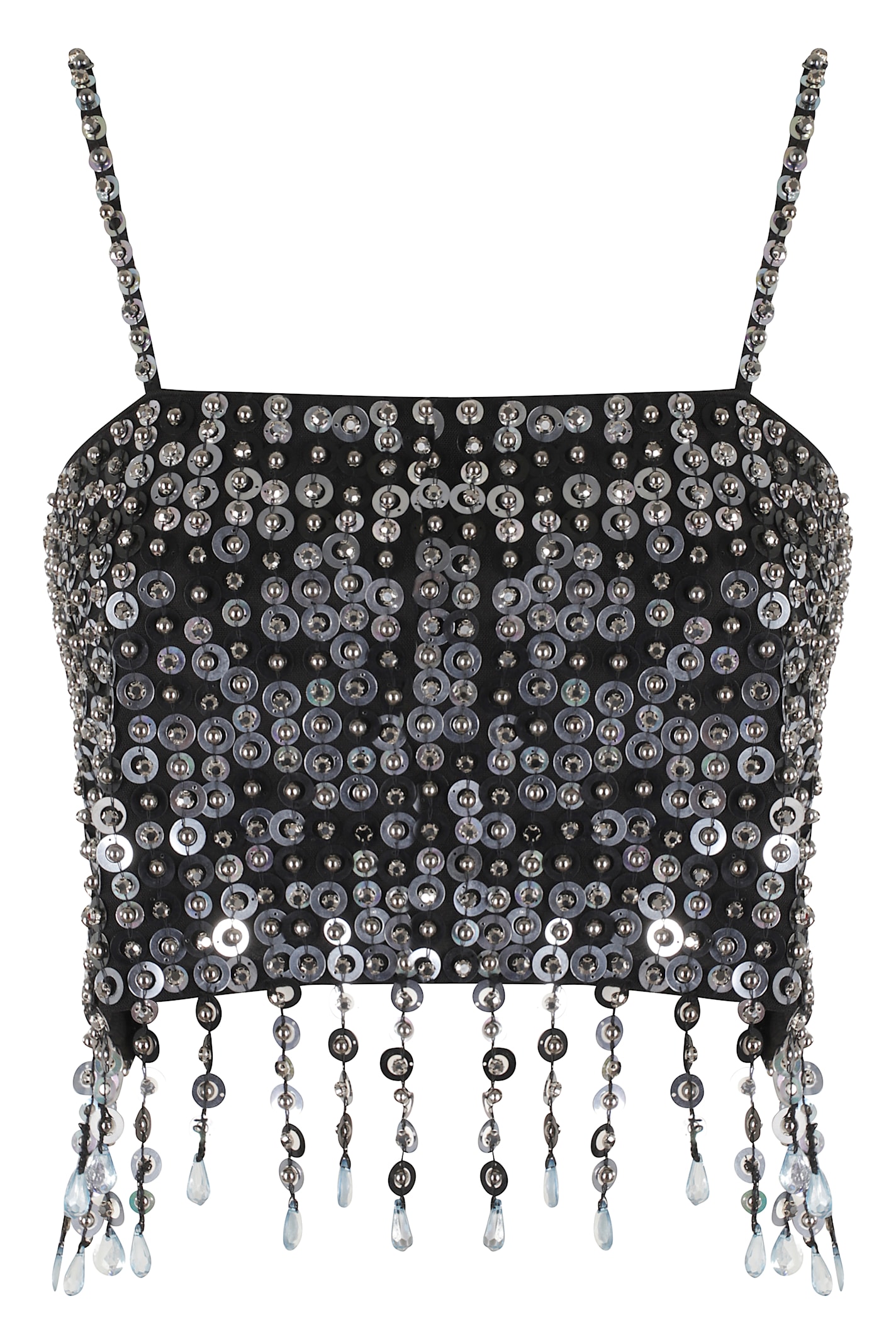 Pinko Crop Top With Sequins And Crystals In Black